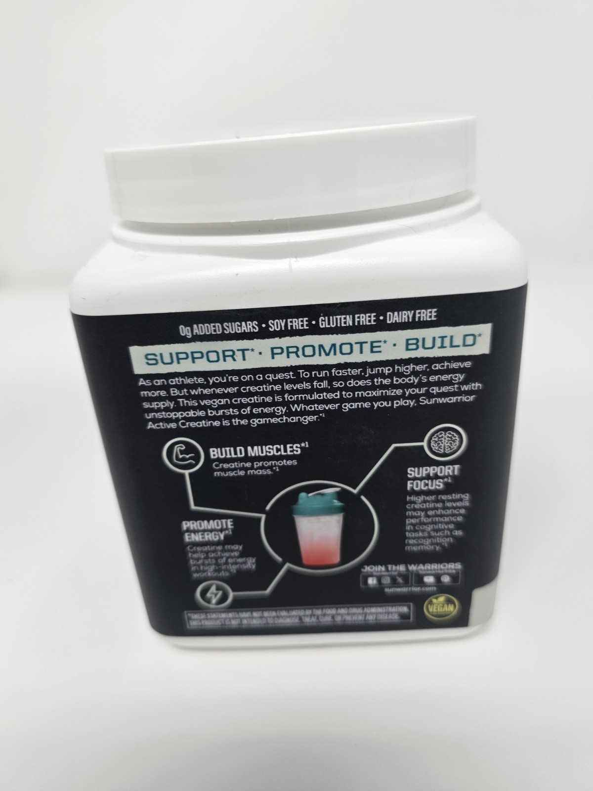 Sunwarrior Active Creatine Monohydrate Powder Unflavored 10.58 oz BB 8/21/27