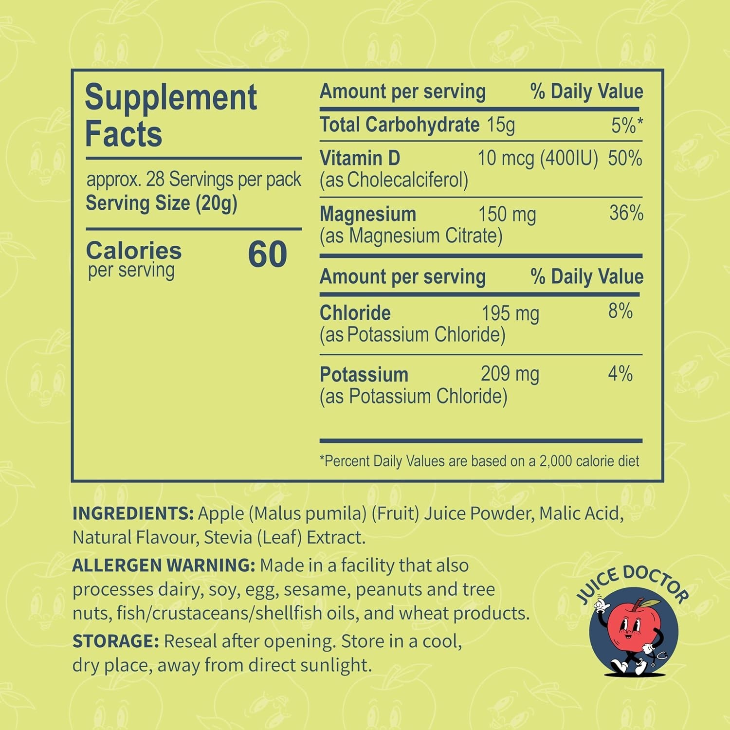 Hydration Powder Made with Apple Juice Powder, Magnesium Citrate, Vitamin D Fami