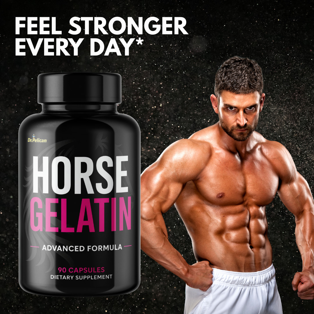 Horse Gelatin- Bodybuilding & Men’s Health Support- 4 Bottles- 360 Capsules