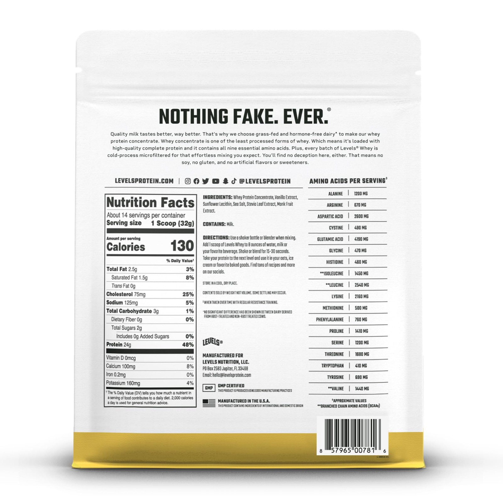 Levels Grass Fed Whey Protein Powder, No Artificials, 24G of Protein, Vanilla…