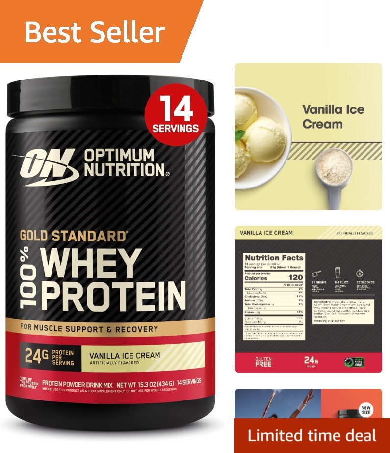 1 lb Gold Standard Whey Protein, Vanilla Ice Cream Flavor – Post Workout Boost