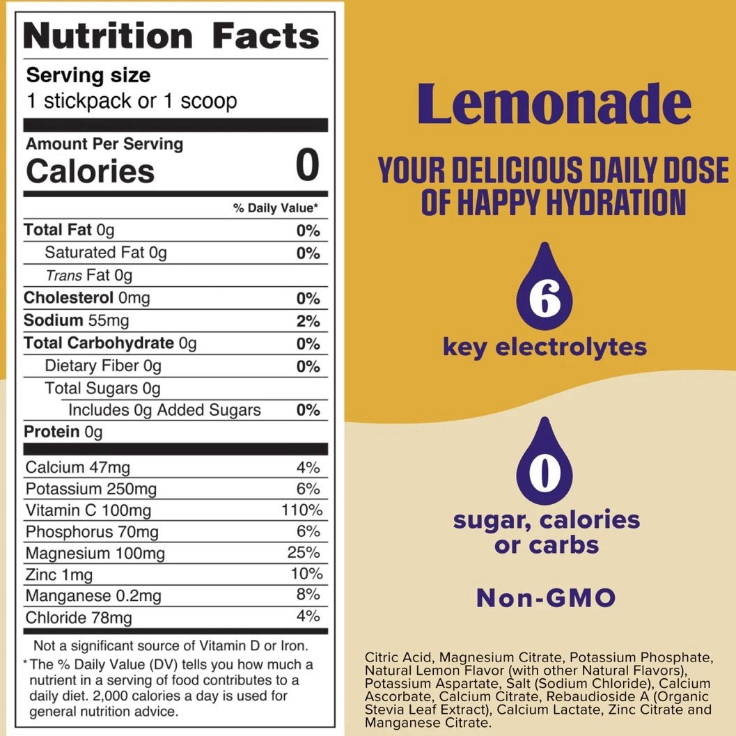 50 Count Ultima Replenisher, Electrolyte Hydration Drink Mix Sticks- Lemonade