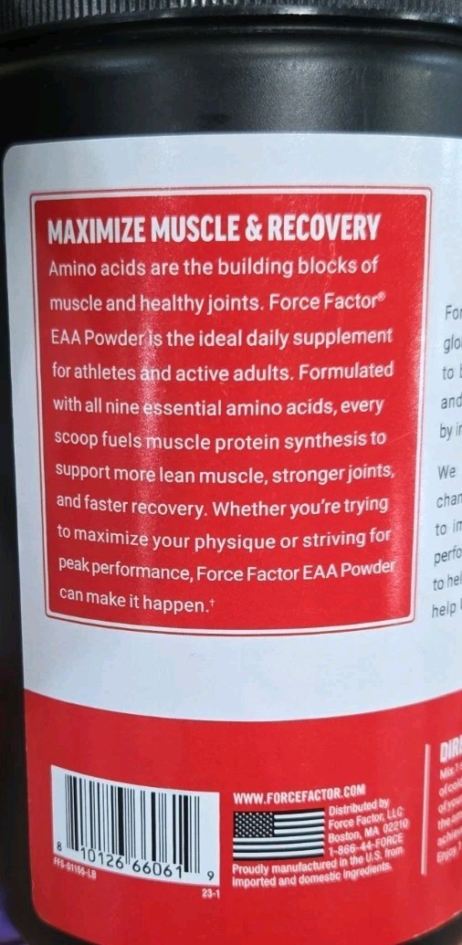 2 x Force Factor Essential Amino Acids Full Spectrum EAAs Powder 10.4 oz