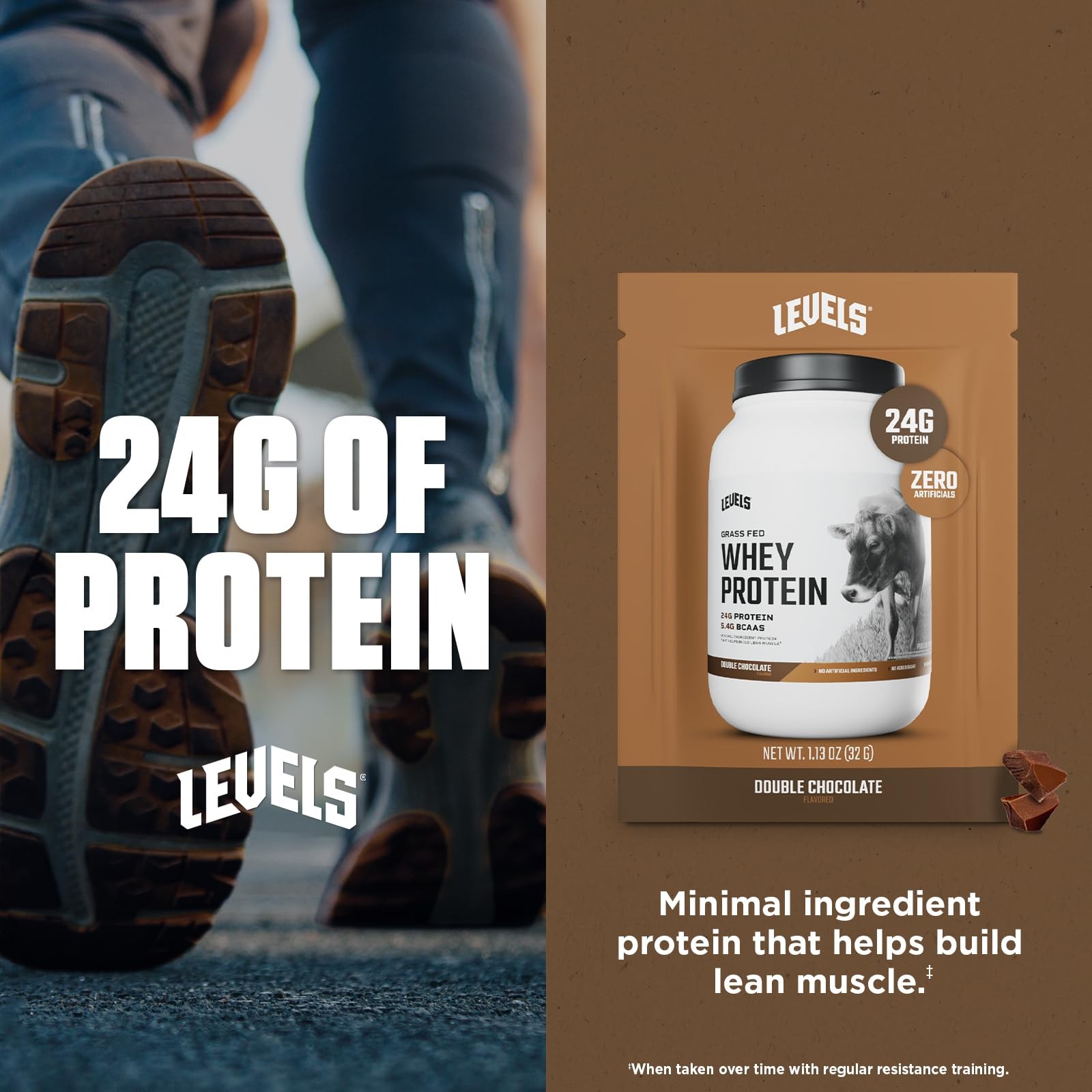 Levels Grass Fed Whey Protein Powder No Artificials 24G of Protein Double Cho…