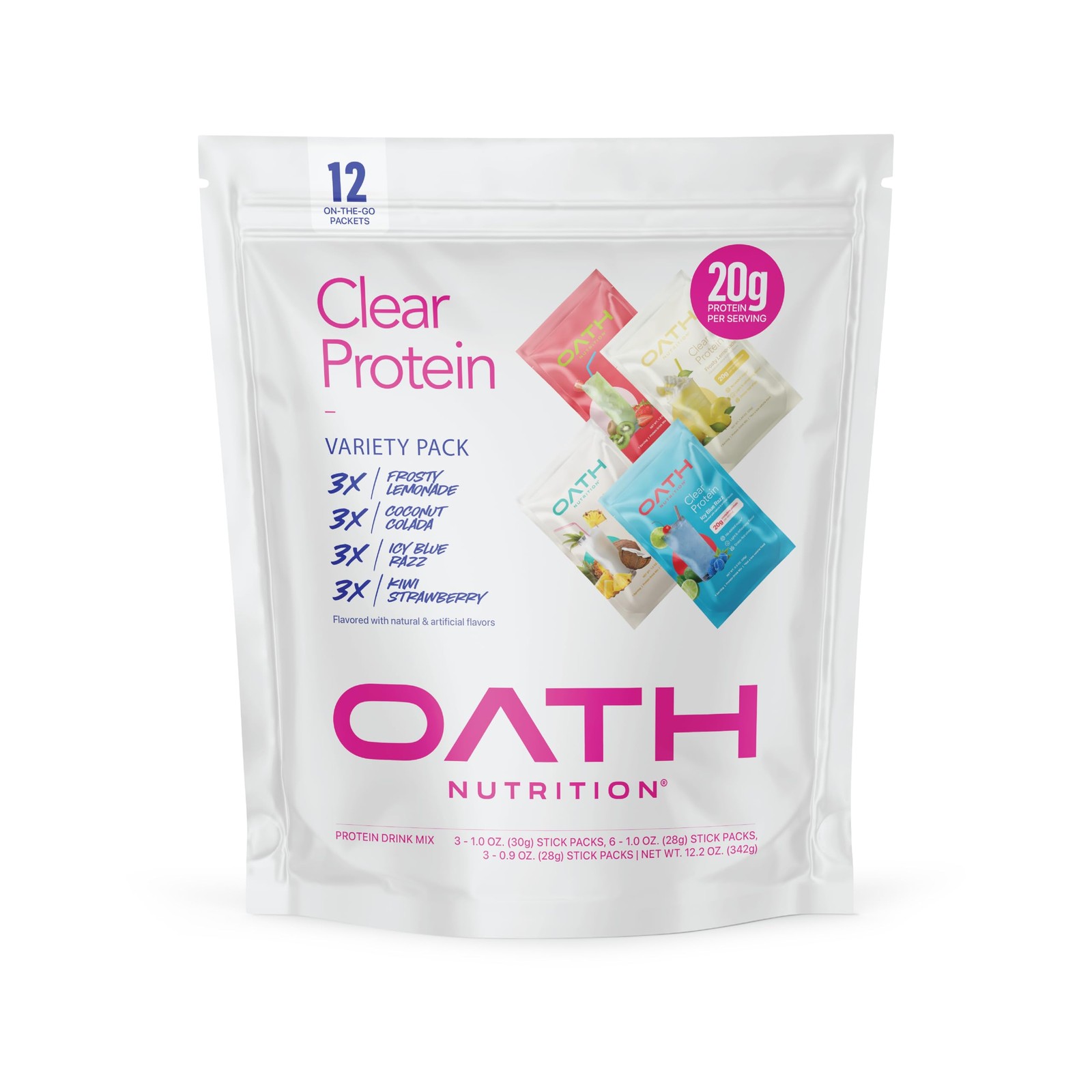 Clear Whey Isolate Protein Powder Variety Pack, 12 Pack