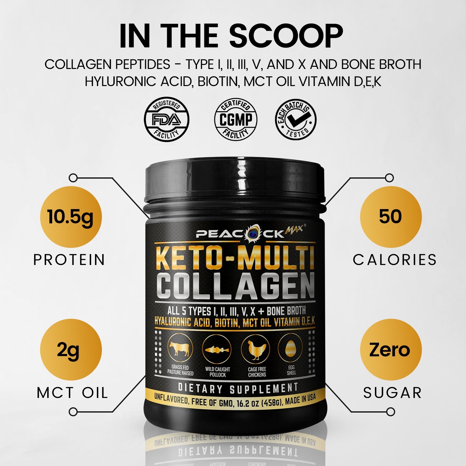 4 pack Keto Collagen Powder 5 Type Bone Broth Hyaluronic Acid MCT Vitamin DK