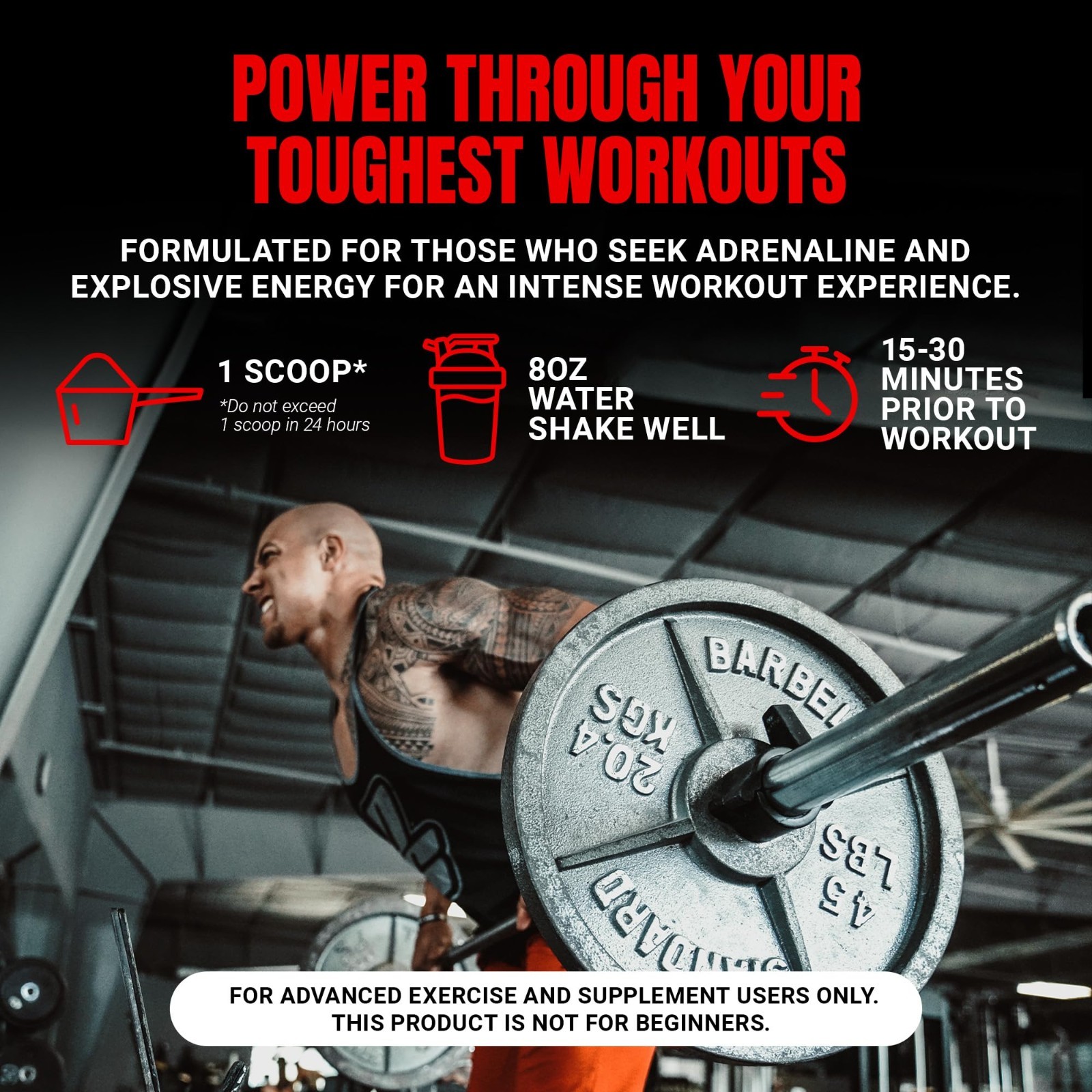 Extreme Energy Pre Workout Powder with Creatine, Beta Alanine & Caffeine – 30 Se