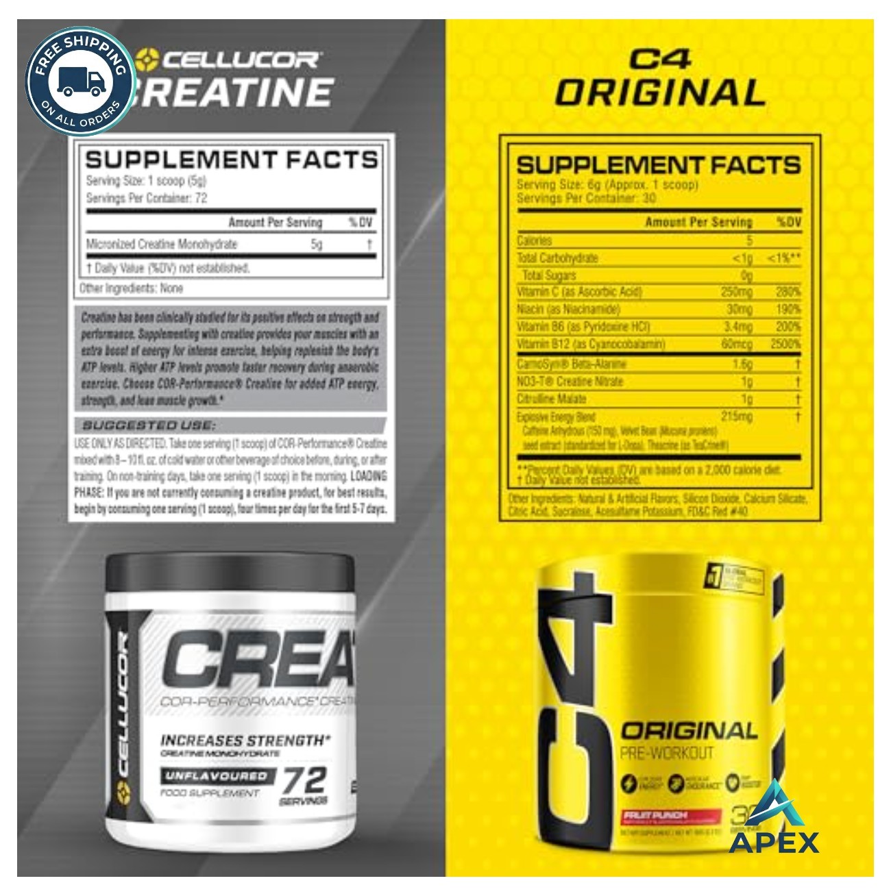Pre Workout and Creatine Bundle Fruit Punch 30 Servings Powder Energy Endurance