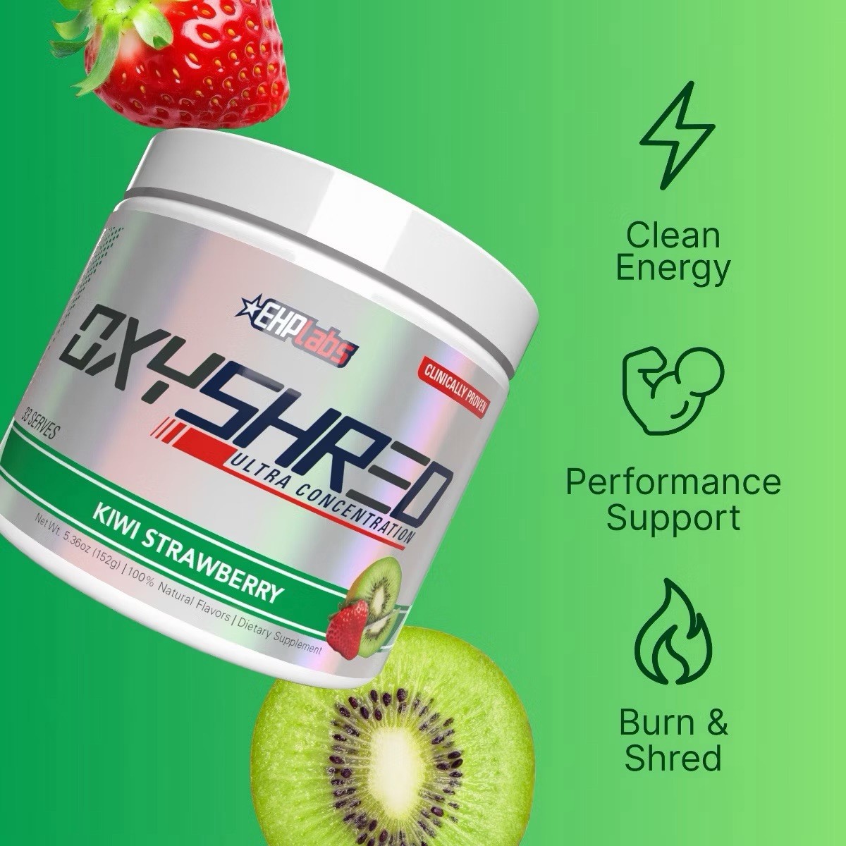 EHP Labs OxyShred Pre Workout Powder Kiwi Strawberry Energy Boost Exp 1/2029