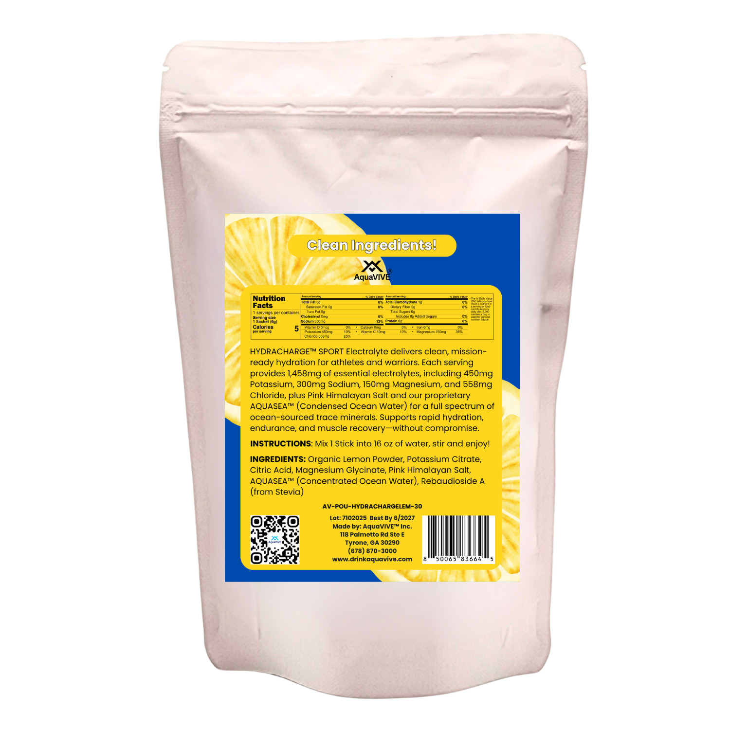 HYDRACHARGE SPORT Hydration Drink Mix on the Go Sachets 30 Servings