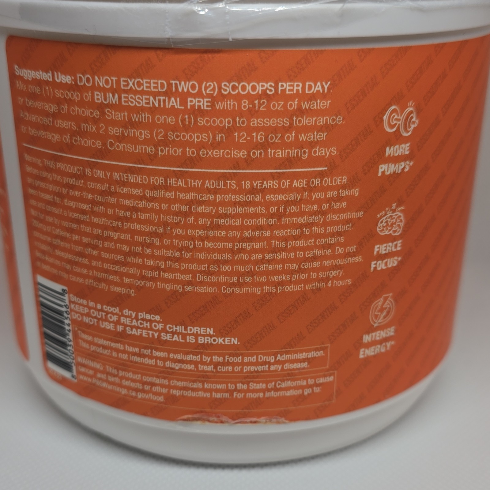 RAW Pre-Workout Powder Orange L-Citrulline Beta Alanine Vitamin B12 14.07 oz