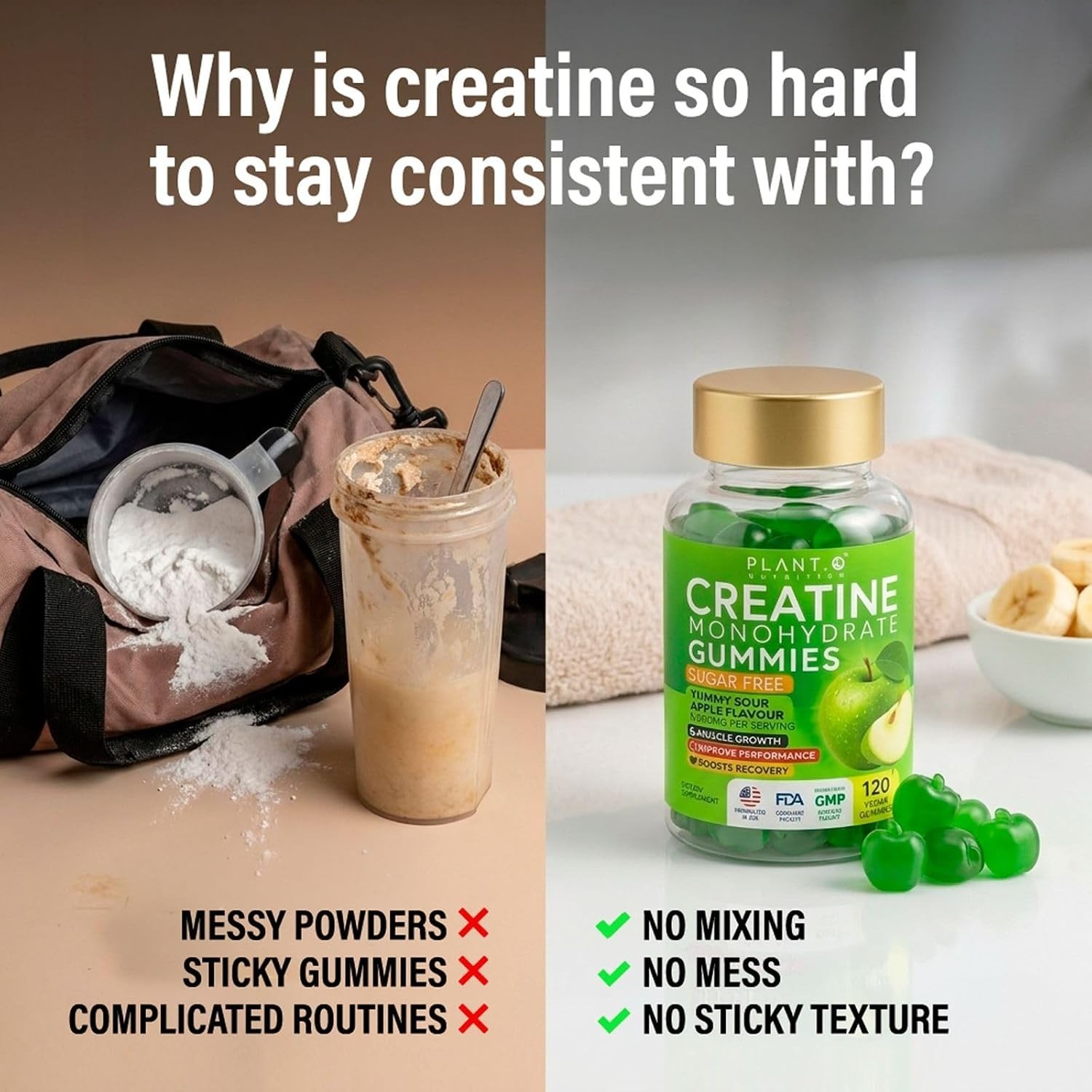 Creatine Monohydrate Gummies Sugar Free 5000mg 5g Per Serving Sour Green Apple