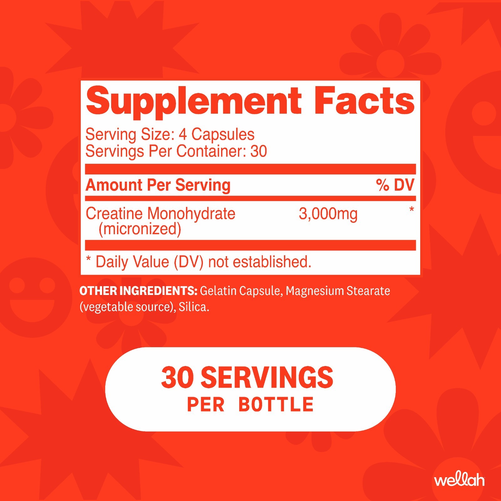 Wellah Creatine Monohydrate Capsules (3000 mg) 120 Capsules – Micronized