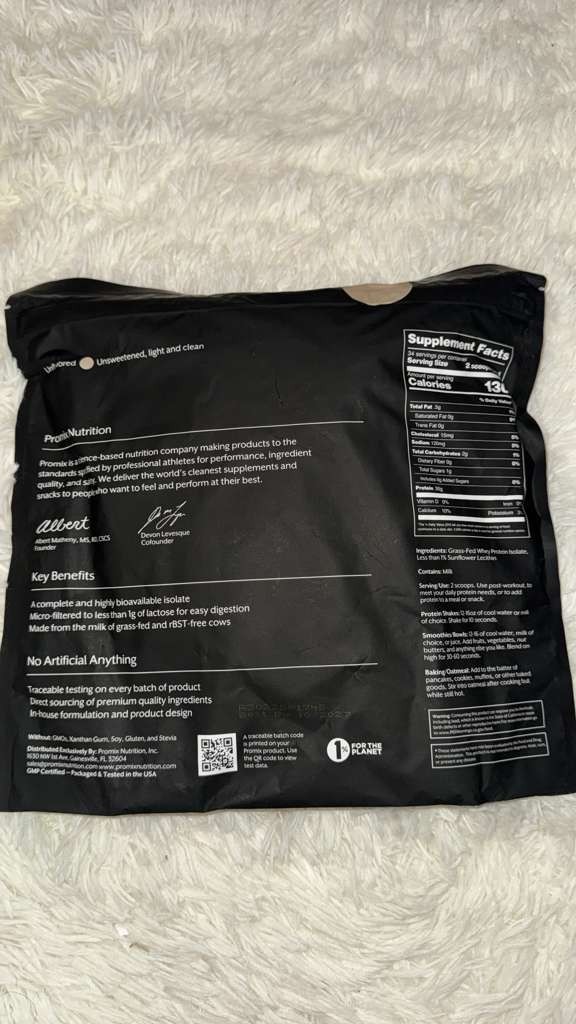 PROMIX Grass Fed Whey Isolate Unflavored Protein Powder 2.56 lb 30 Servings