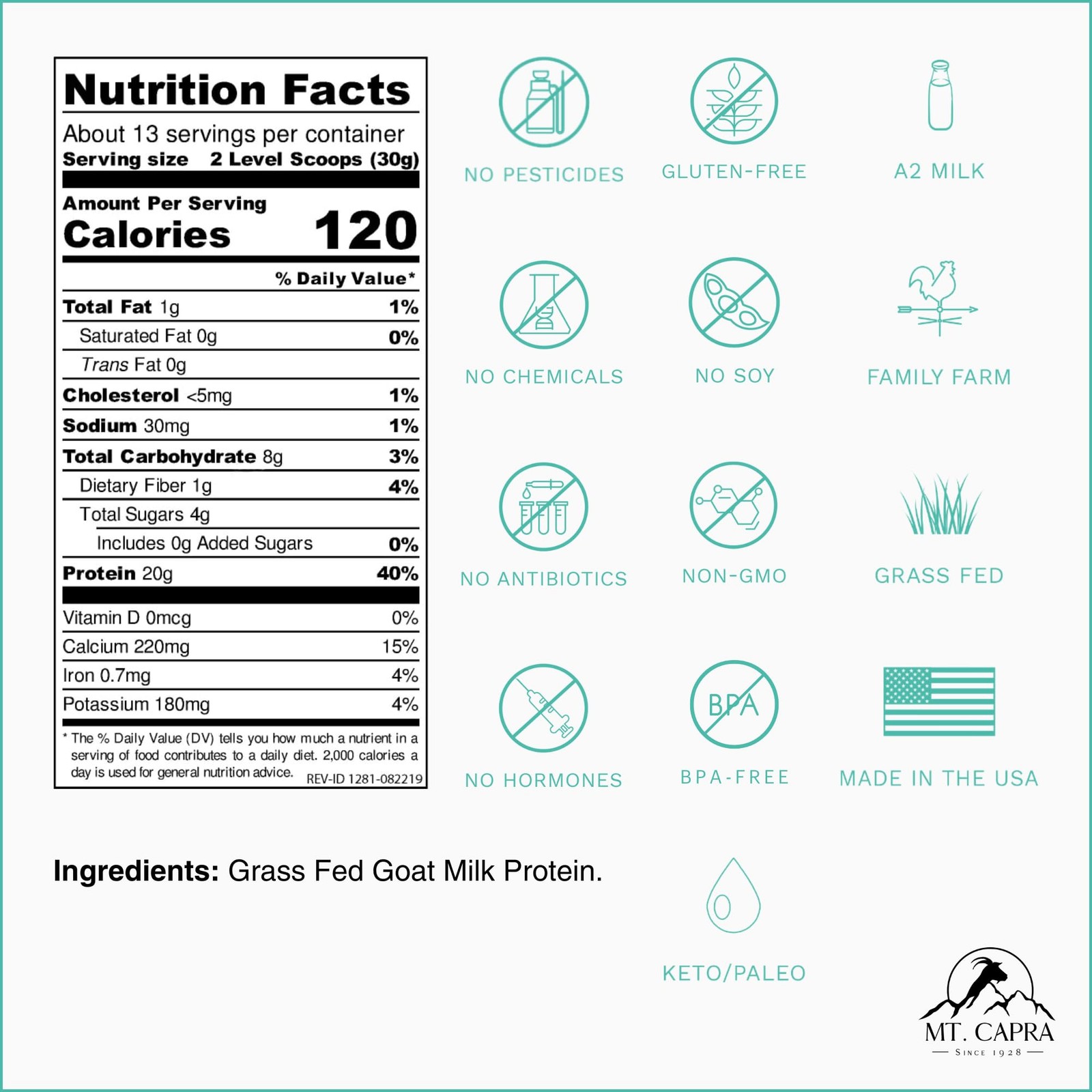 Mt. Capra Clean Whole Protein | Grass-Fed Goat Protein with Whey and Casein P…