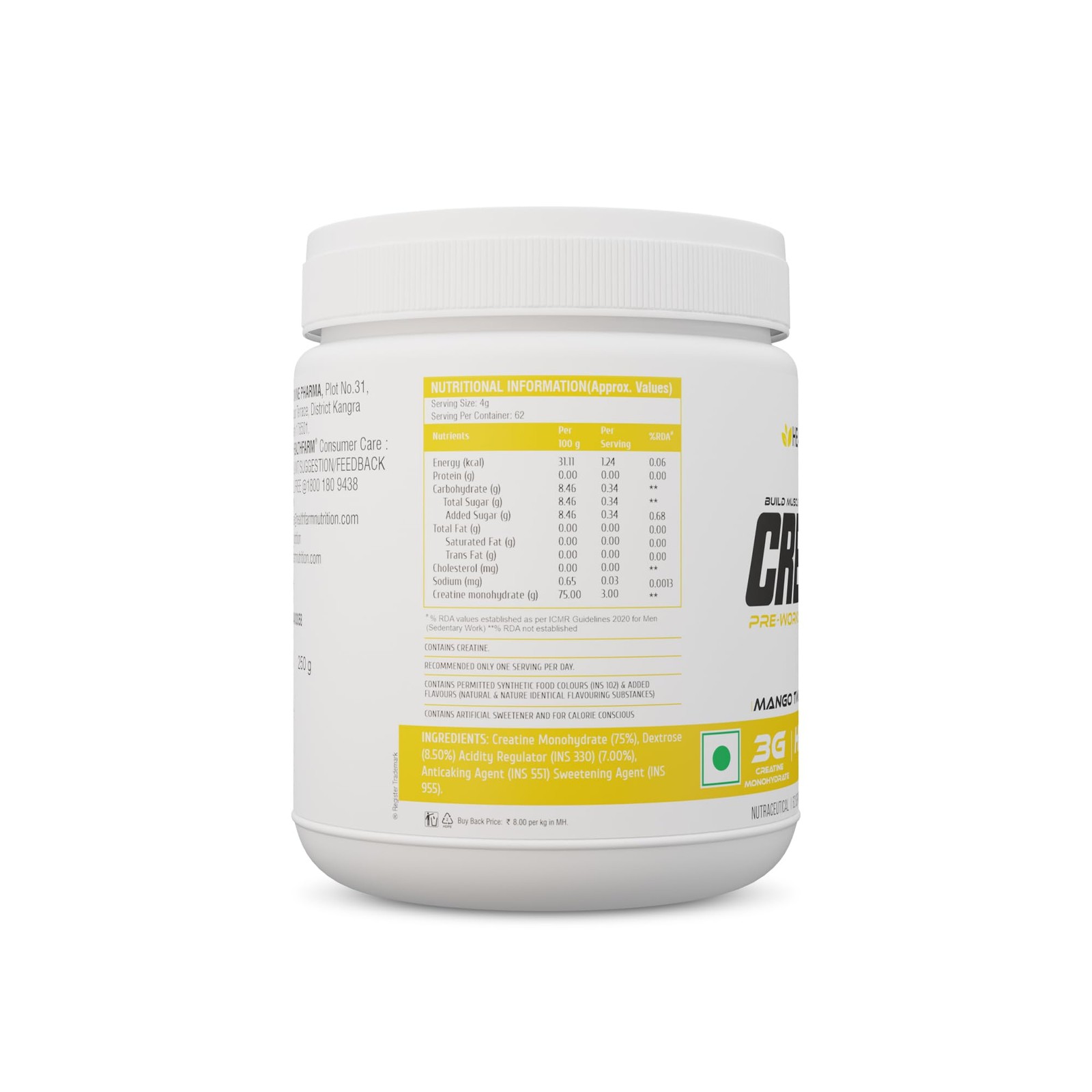 Healthfarm Crea3x 250g | 3g Creatine 62 Servings