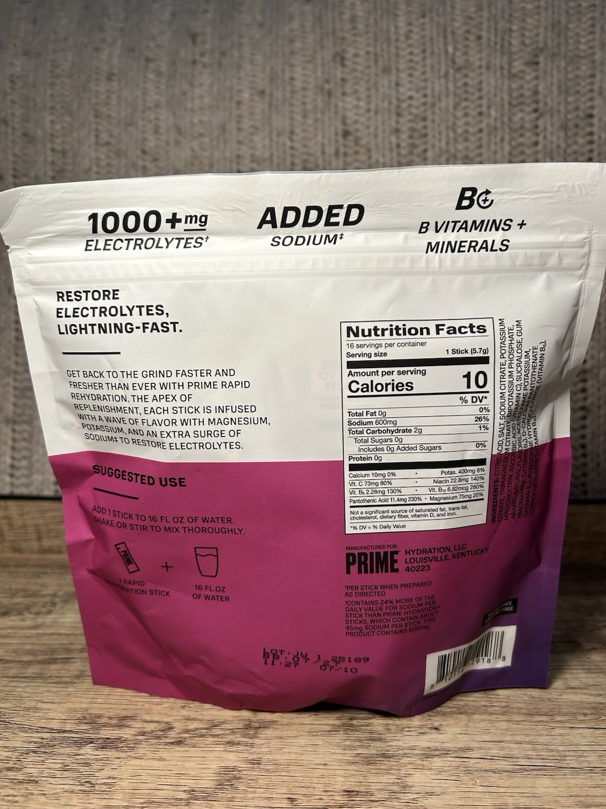 PRIME Hydration Berry Citrus Rush Powder Sticks 16 Count Exp 07/2027