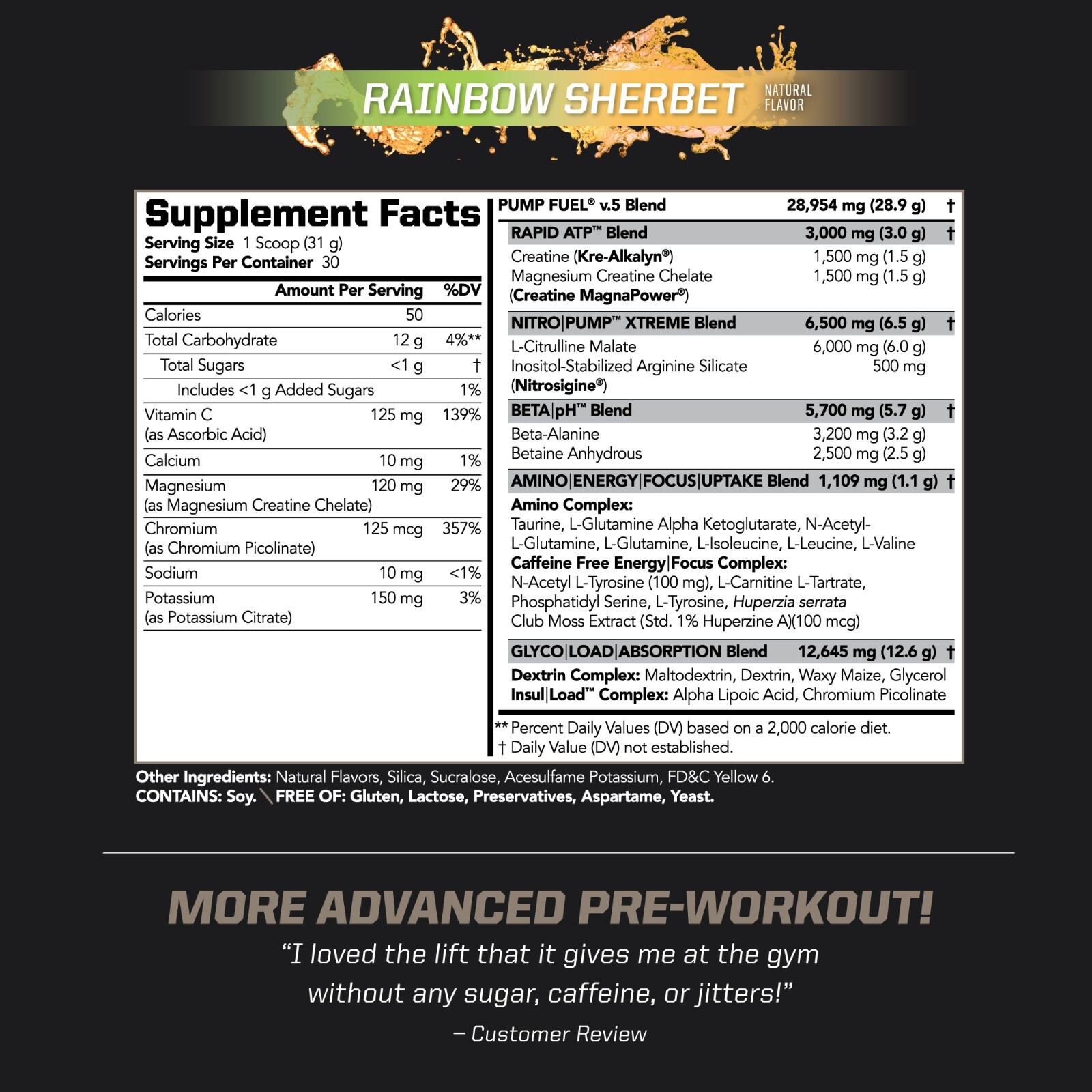 PMD SPORTS PUMP FUEL ULTRA CAFFEINE FREE – ROCKIN RAINBOW SHERBET (30 servings)
