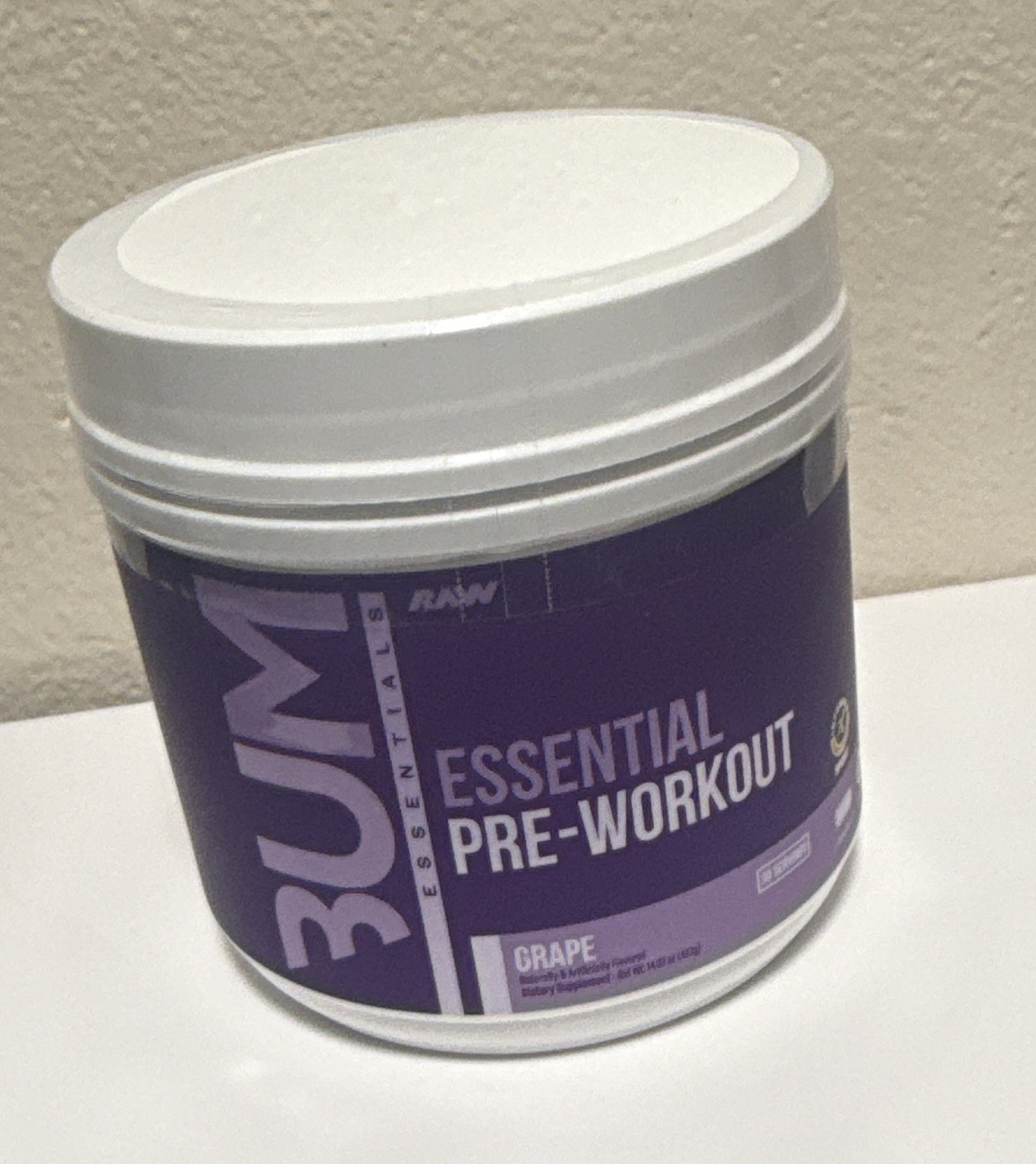BUM Essentials Essential Pre-Workout Powder Grape 30 Servings 14.1 oz GMP