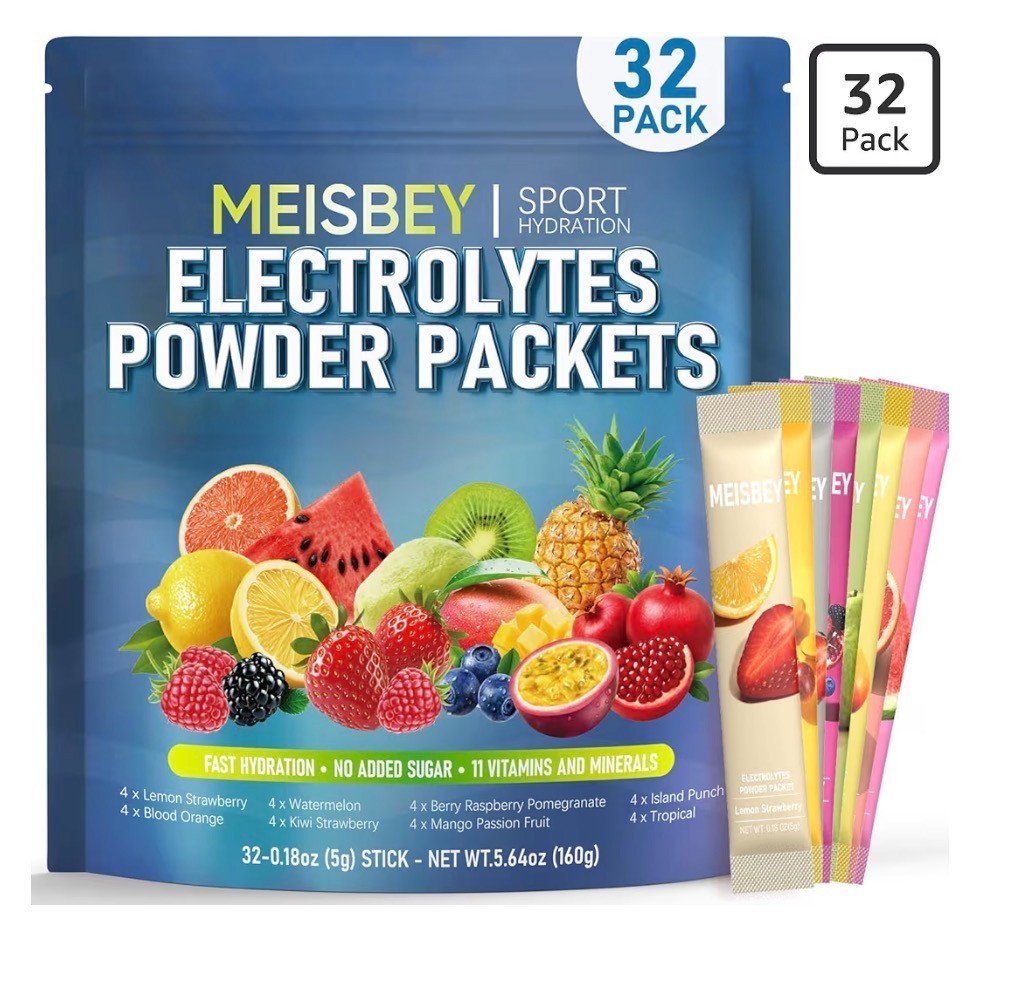 Meisbey Electrolytes Powder Packets 32-Pack Sport Hydration Variety Mix NEW