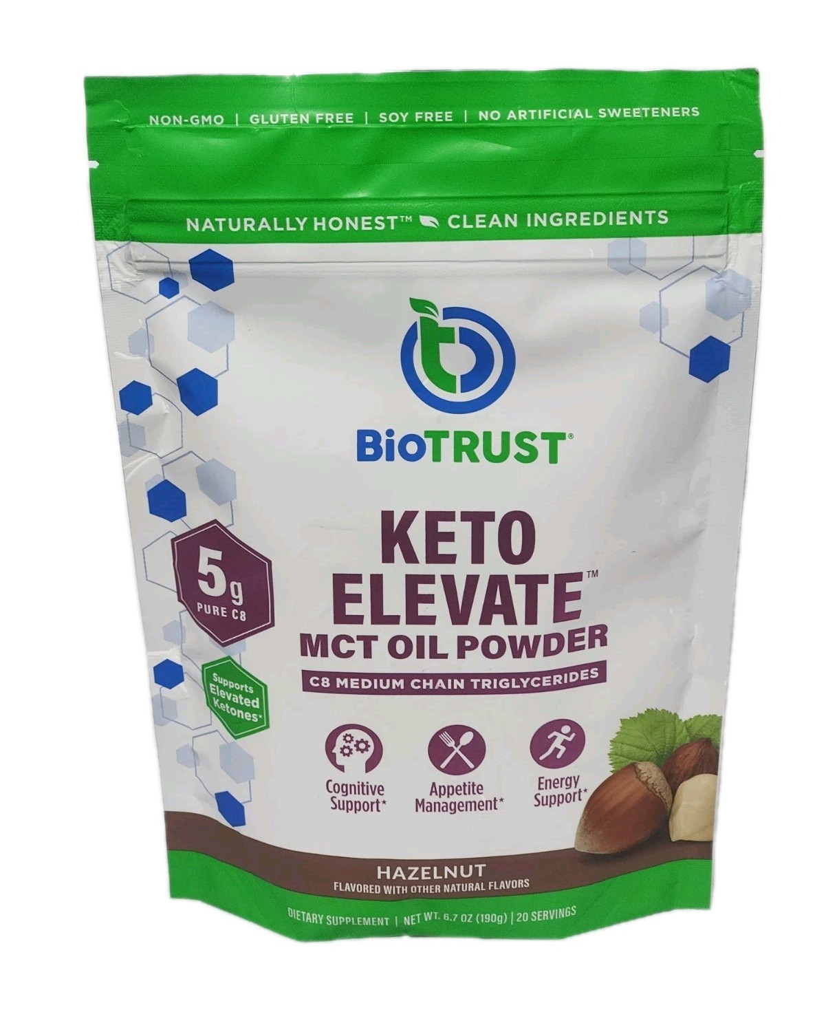 BioTrust Keto Elevate C8 MCT Oil Powder Hazelnut 6.35oz BB 03/2027 New