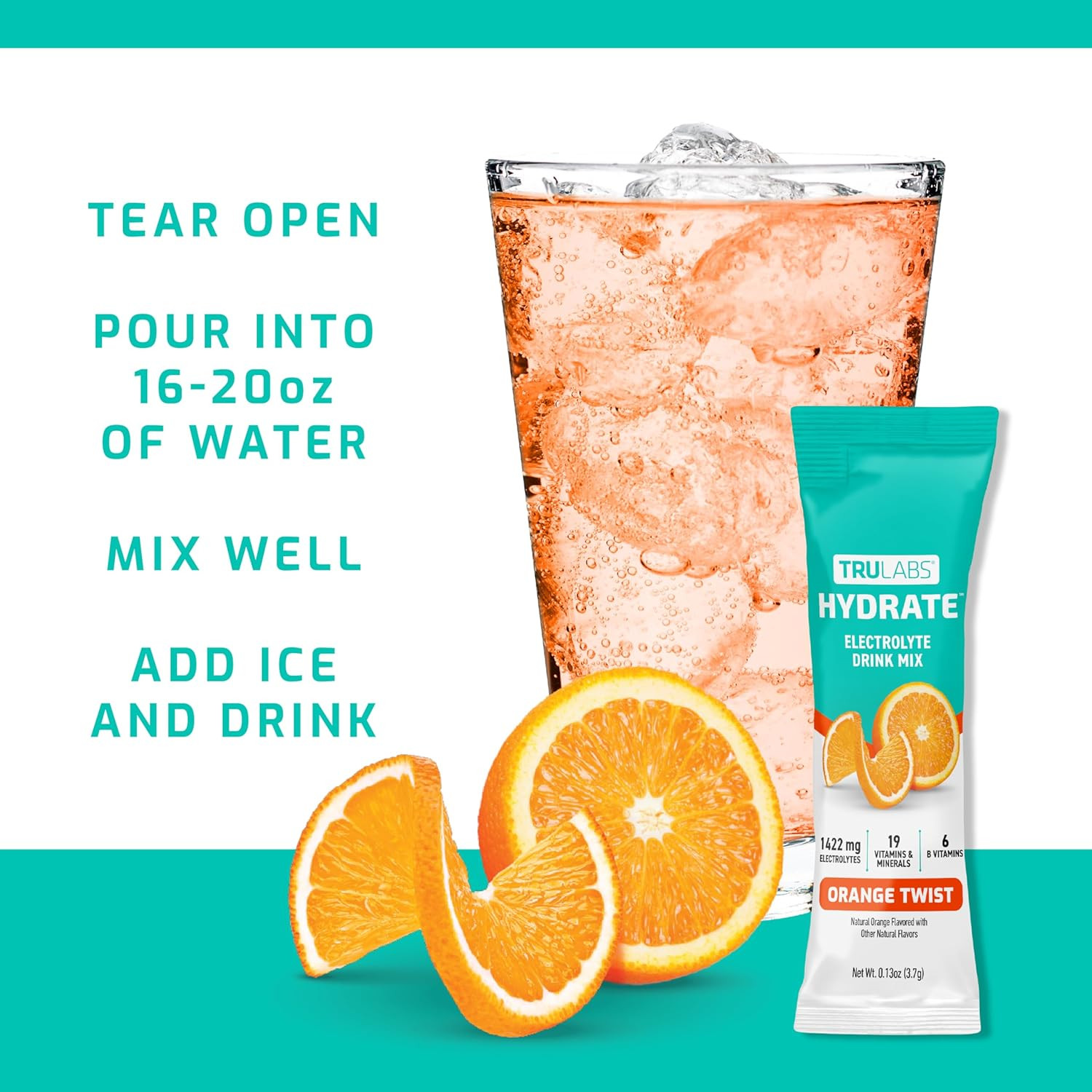 Hydrate – Orange Twist. Sugar Free Electrolytes Hydration Packets. Each Serving