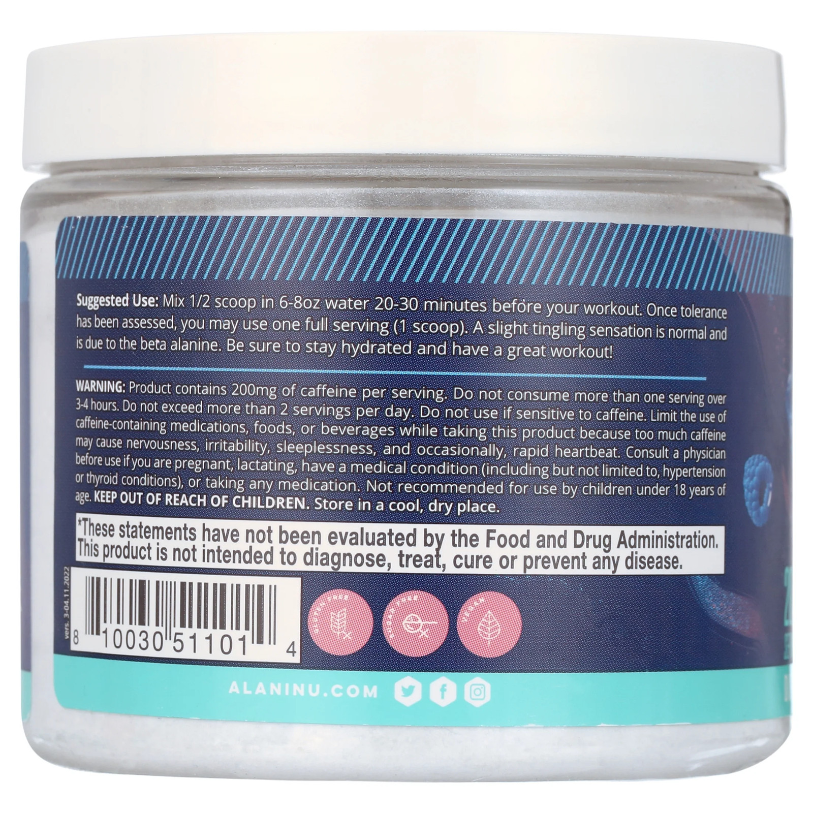 Alani Nu Pre-Workout Powder, Breezeberry, 20 Servings, 200Mg Caffeine