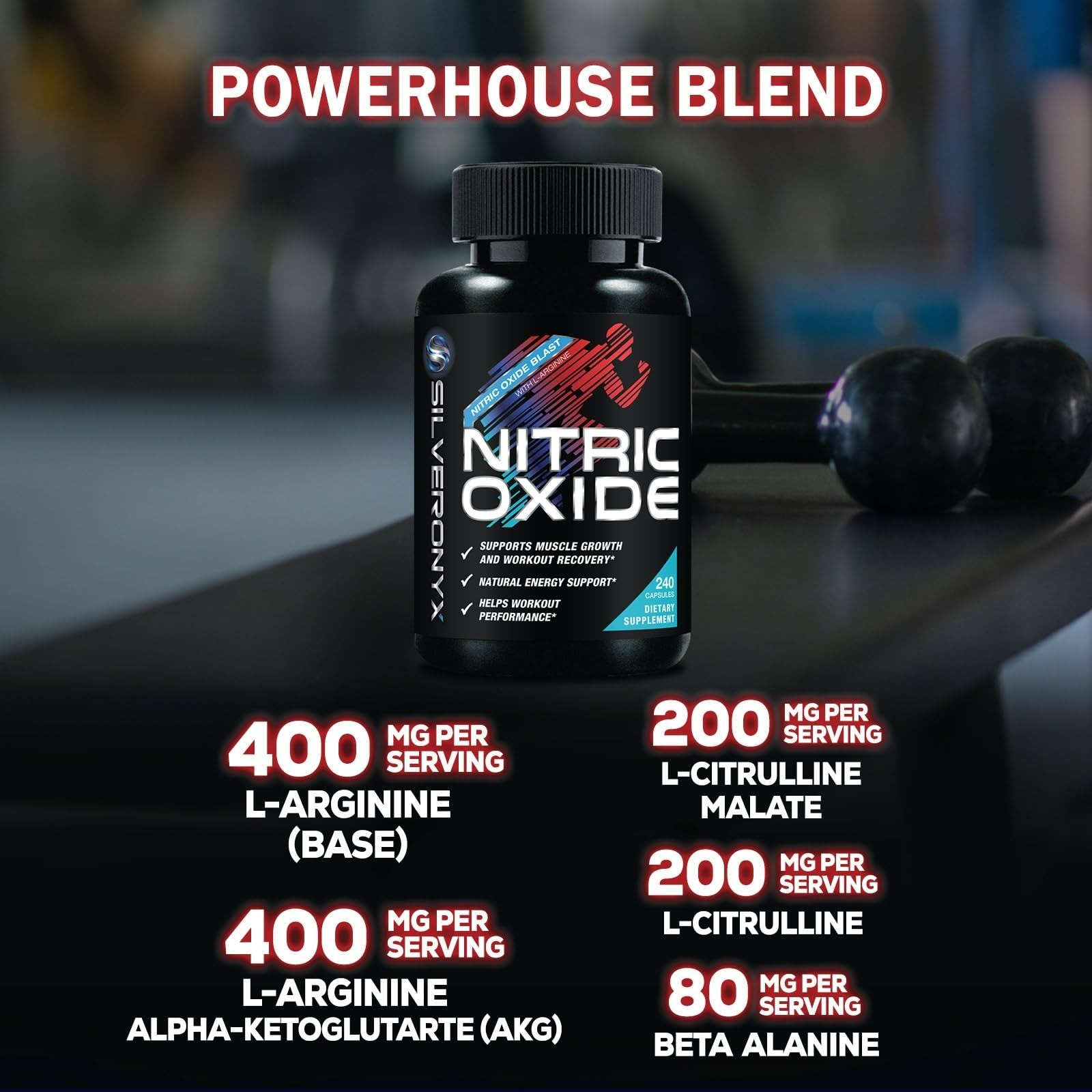 Extra Strength Nitric Oxide Booster – L-Arginine & Citrulline – 240 Capsules