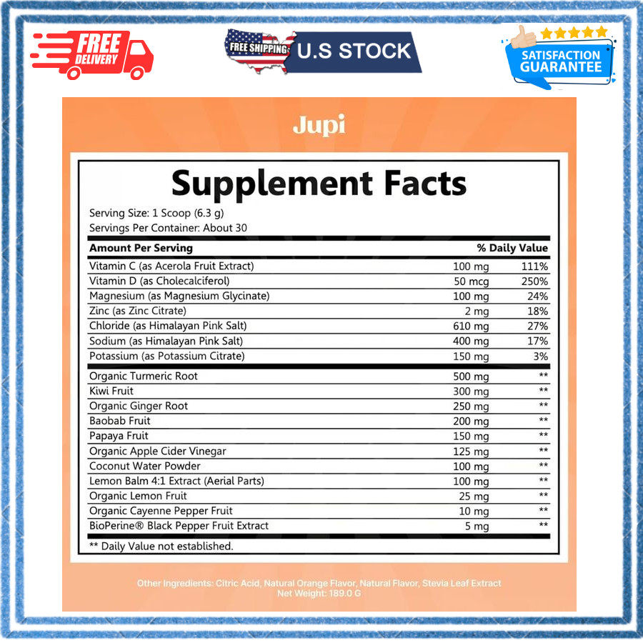 Jupi Hydration Powder Turmeric & Ginger, Vitamin C, Citrus, 30 Servings