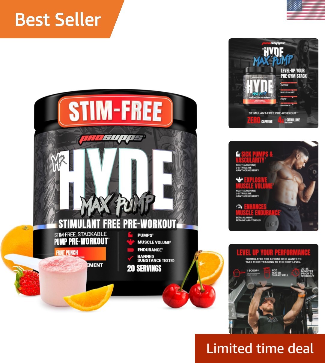 Maximize Performance with Mr. Hyde Max Pump – Stim-Free Pre-Workout, 20 Servings