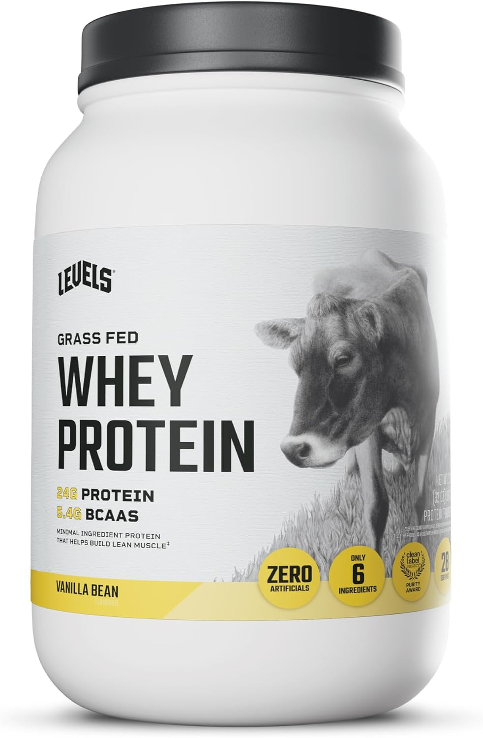 Levels Grass Fed Whey Protein Powder, No Artificials, 24G of Protein, Vanilla Be