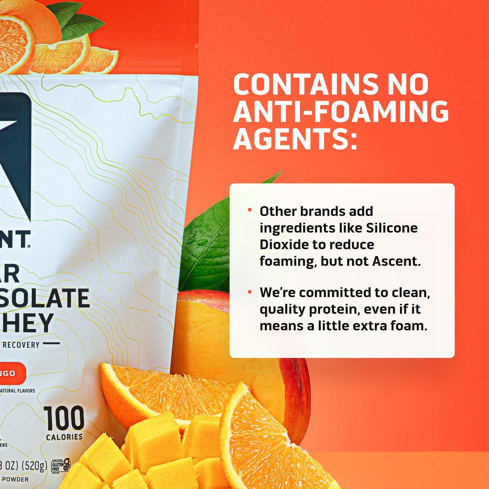 4/27 Ascent 100% Clear Whey Protein Powder Post Workout Orange Mango 20 Servings