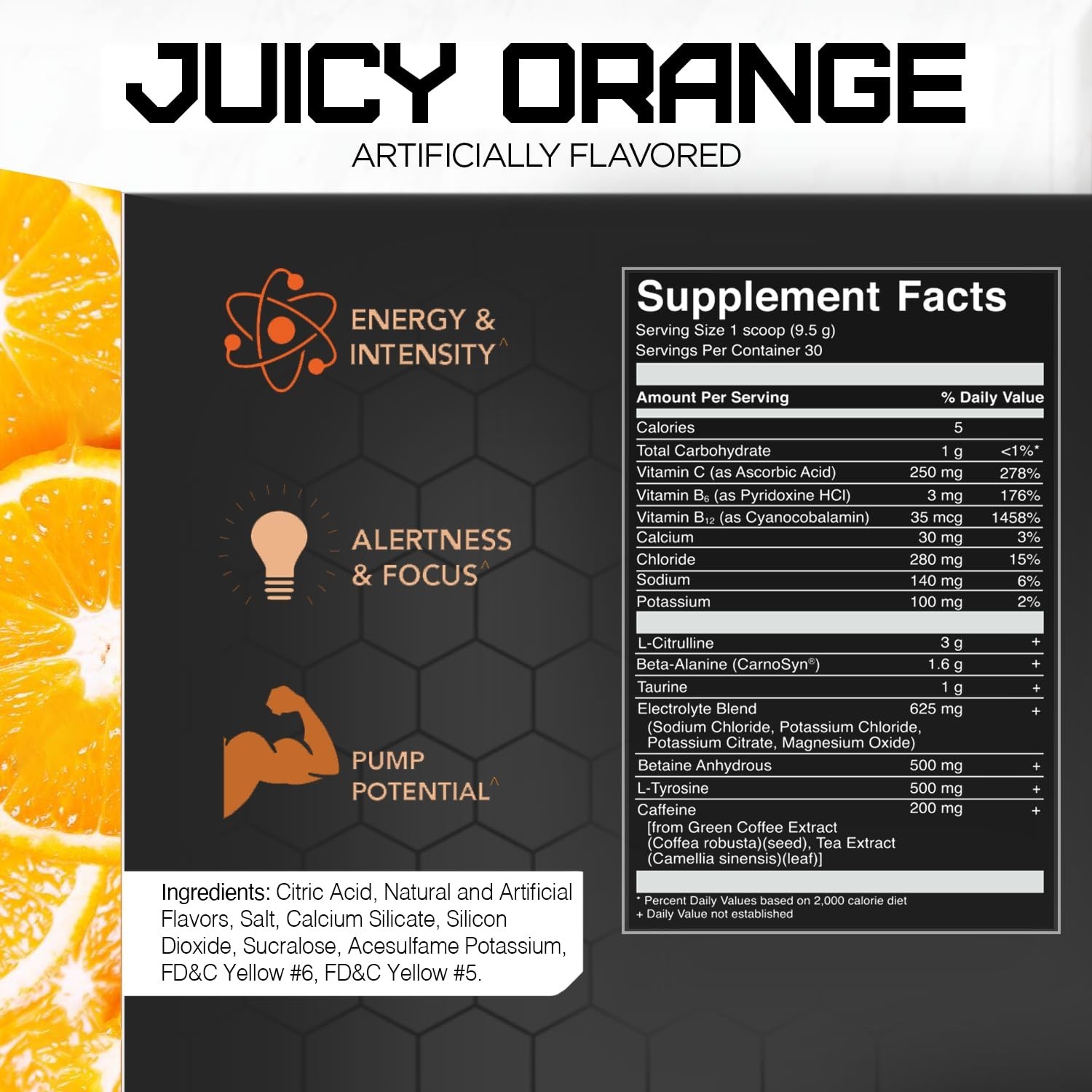 Juicy Orange Pre-Workout Powder – 30 Servings | Energy, Intensity, Citrulline, C