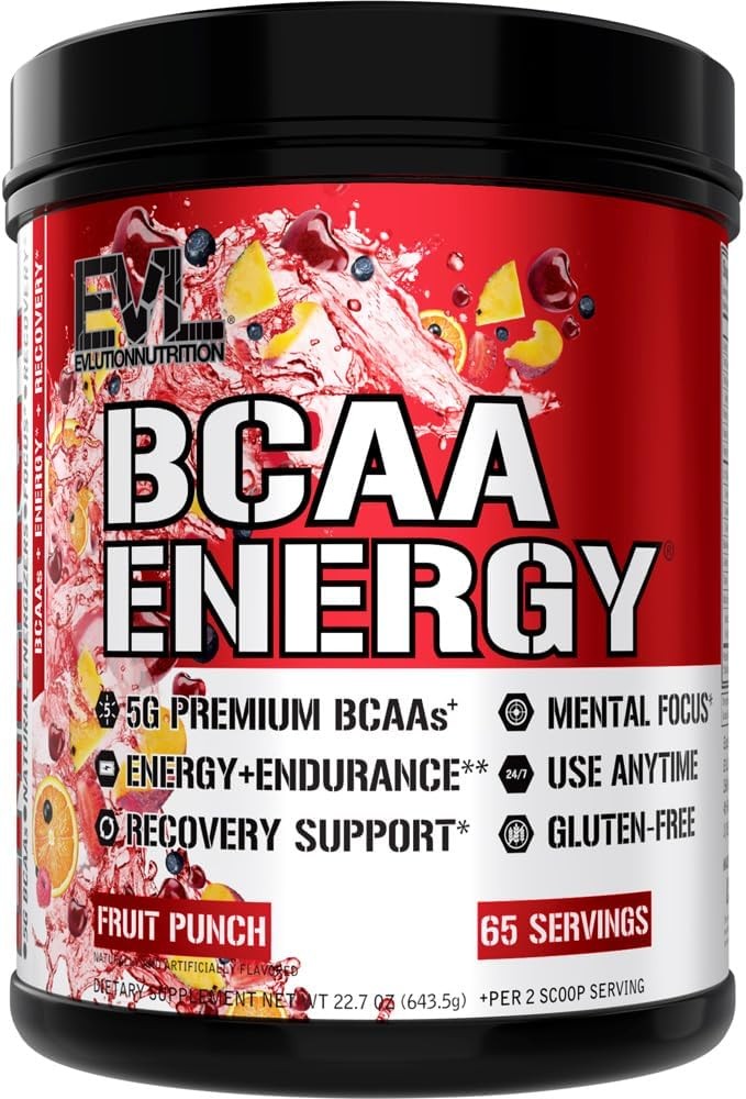 EVL BCAAs Amino Acids Powder – BCAA Energy Pre 65 Servings, Fruit Punch