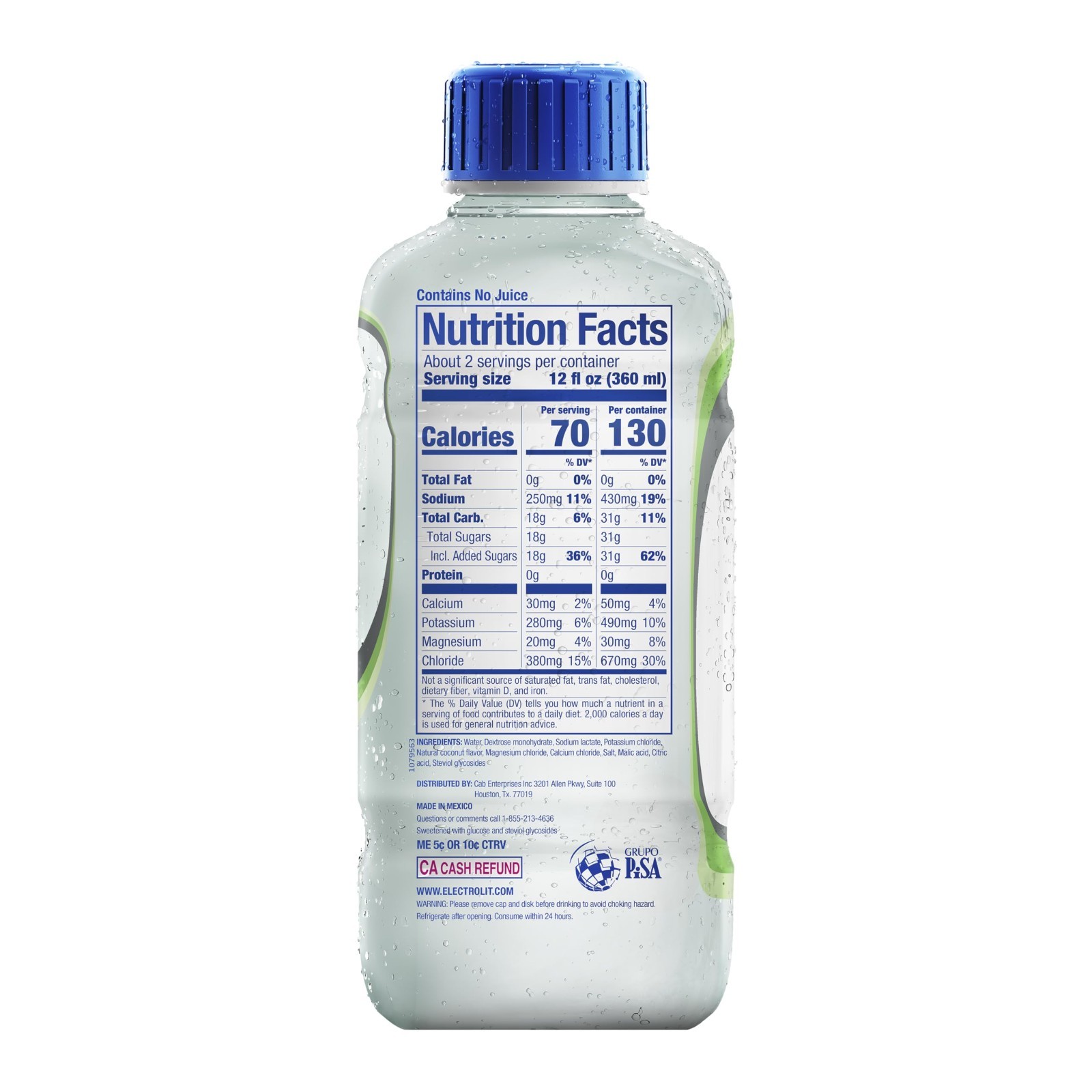 Electrolyte Drink Coconut Flavor, 21 Fl Oz Bottles, Hydration Pack of 12