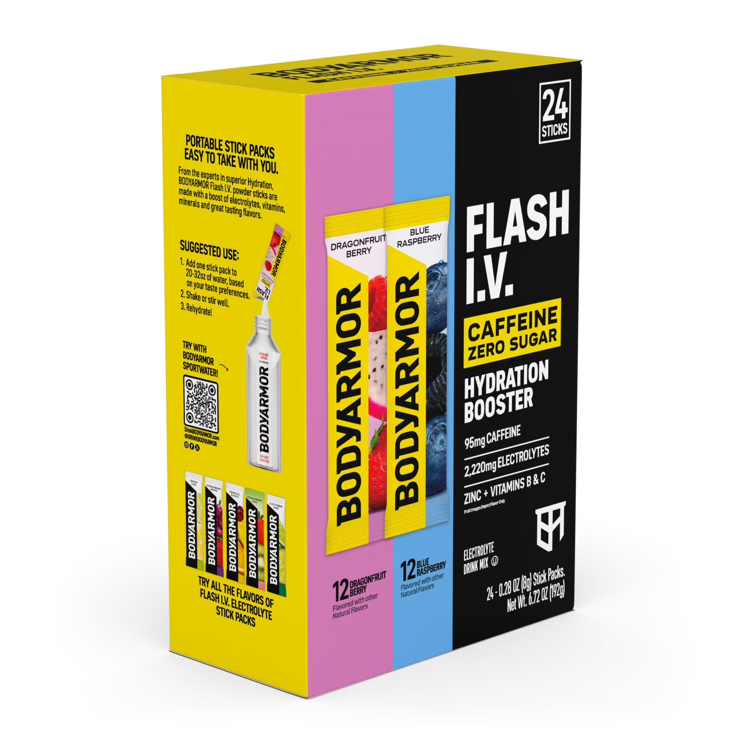 BODYARMOR Flash I.V. Caffeine Hydration Powder Sticks Variety Pack 24 Count.