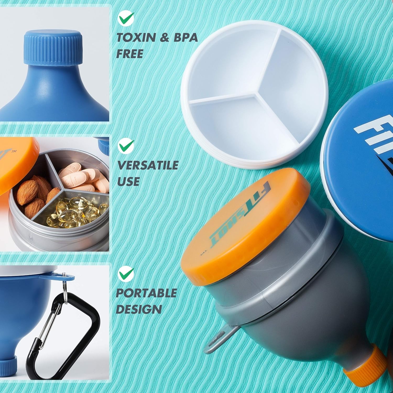 Protein Powder Funnel- Supplement Funnel with Keychain 4pack Water Bottle