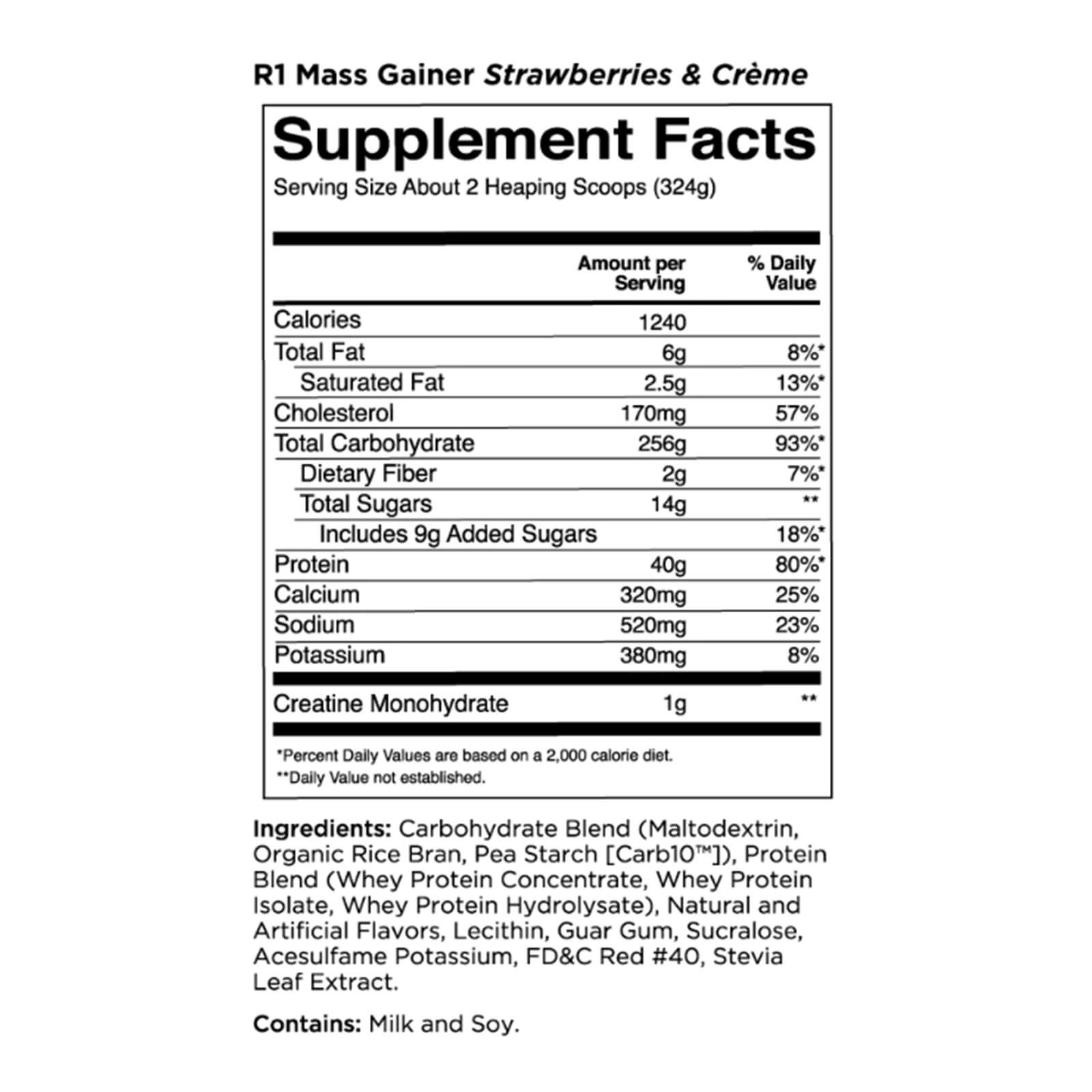 RULE 1 Mass Gainer 8 serv Strawberries Creme Mass Weight Gainer 5.71lb