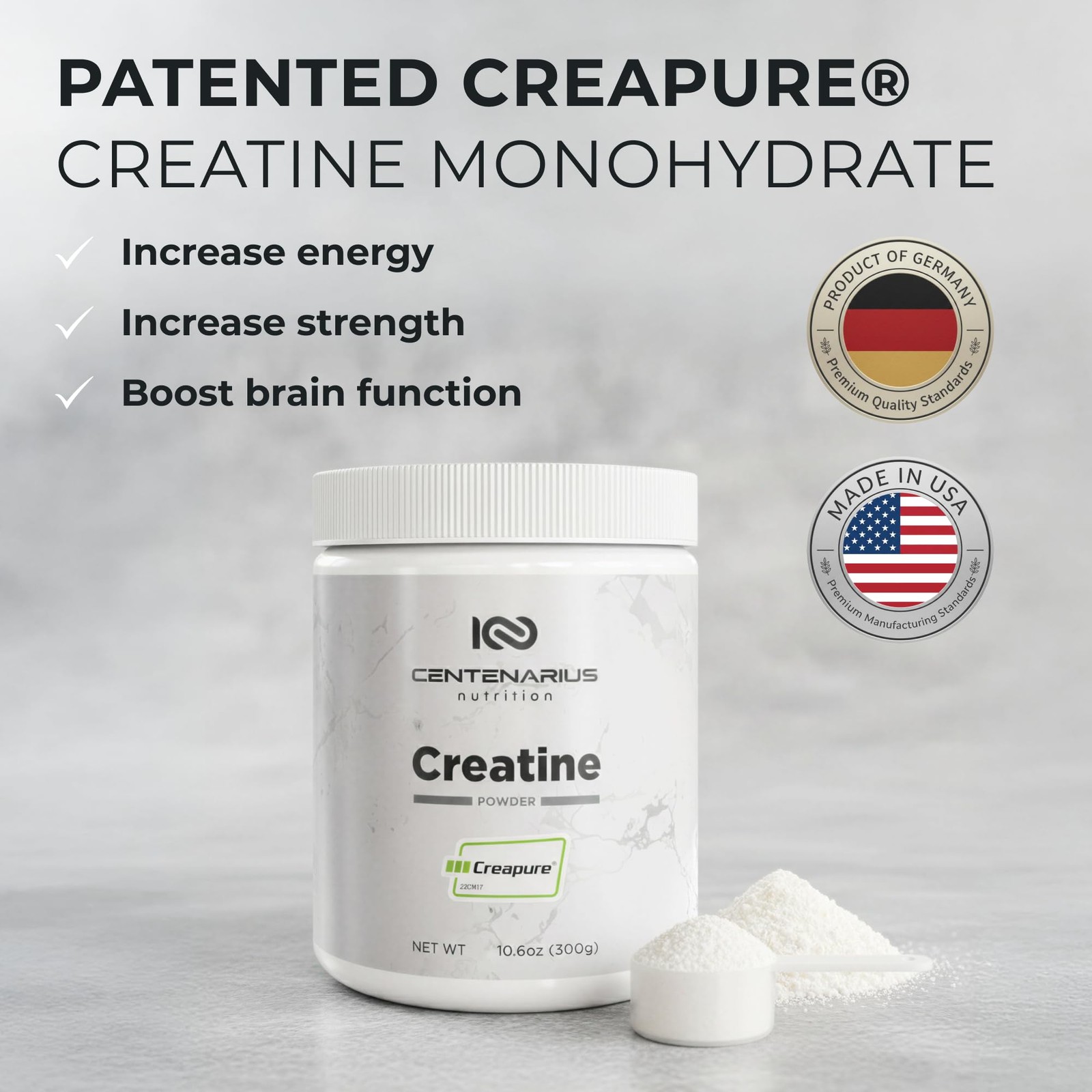 Monohydrate Powder Unflavored 300g, Micronized Creatine Supplement for Men women