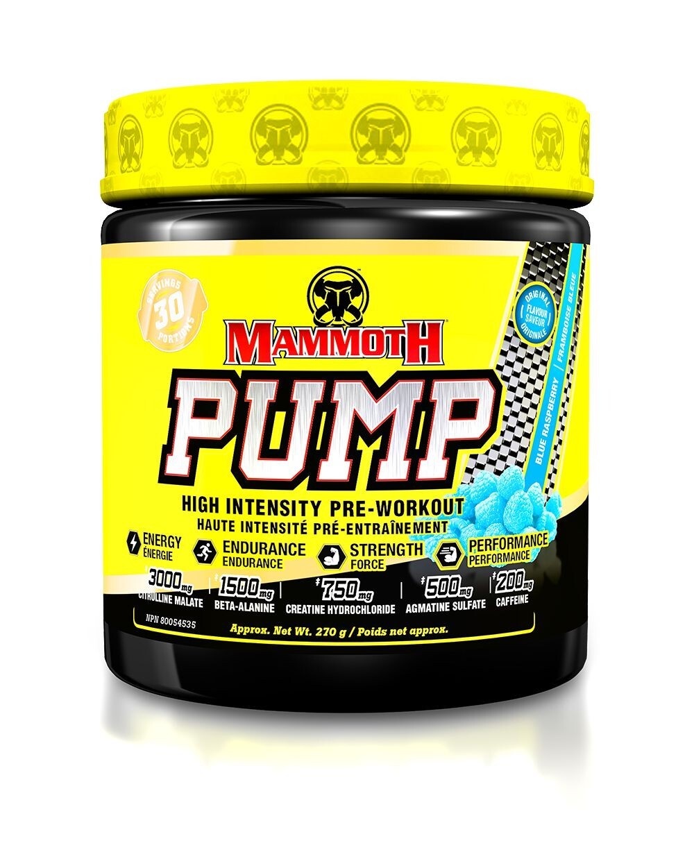 Mammoth Muscle Pumps Pre Workout Powder Blue Raspberry 30 Serve, Exp:2025/10