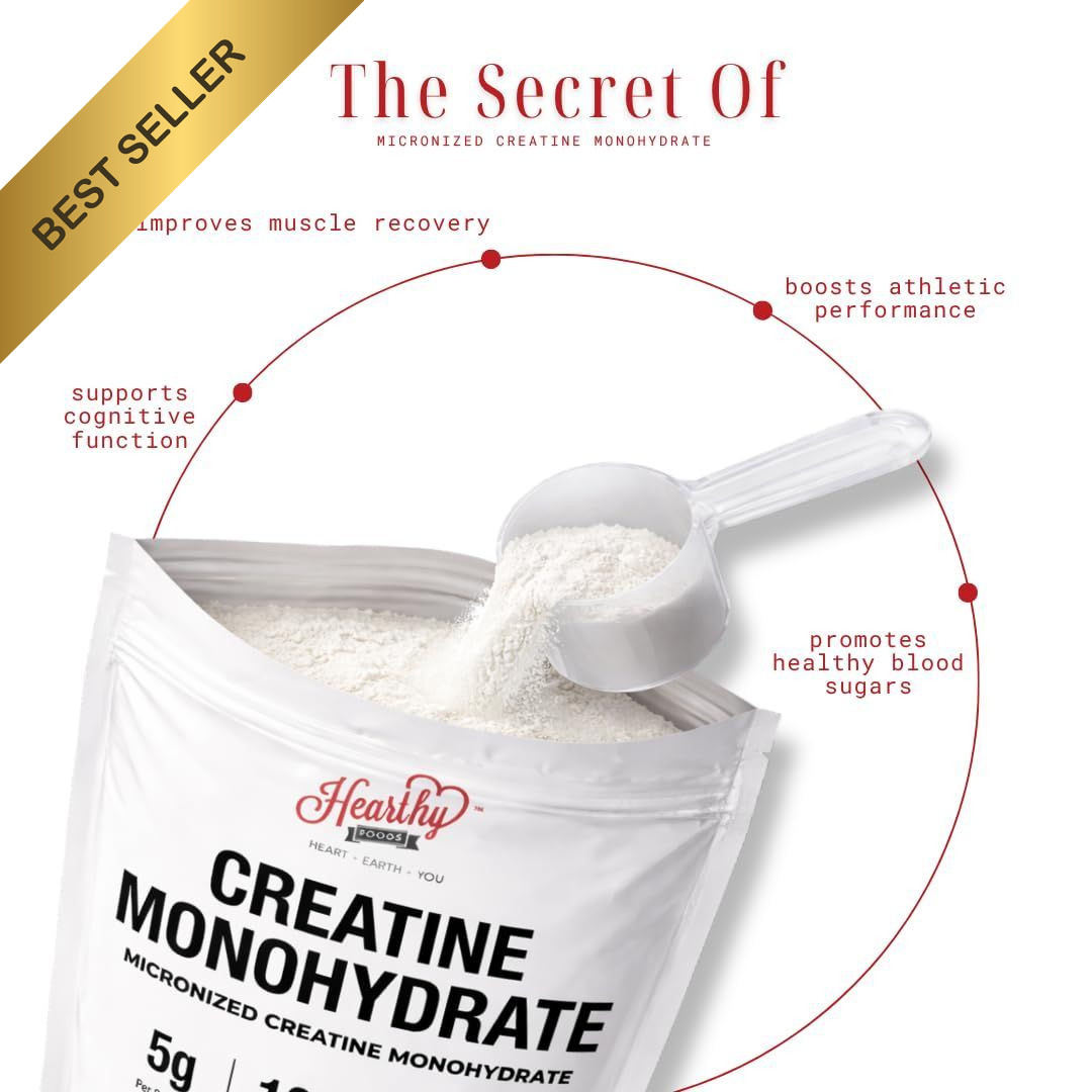 HEARTHY FOODS Creatine Monohydrate Micronized Powder 500G Unflavored 100 Serving