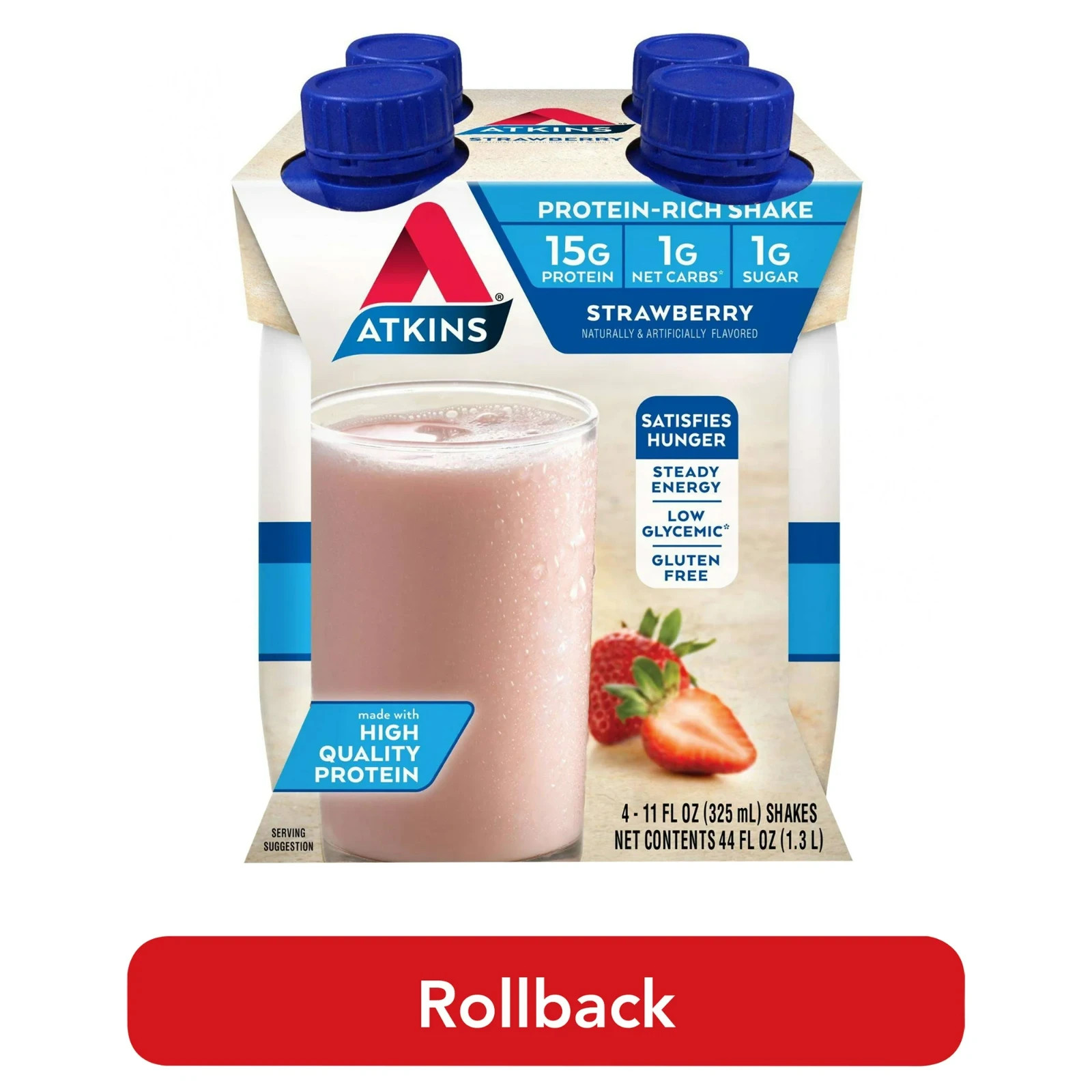 Atkins Protein Shake Strawberry Flavored, 15g Protein, Keto Friendly, 11 fl oz,