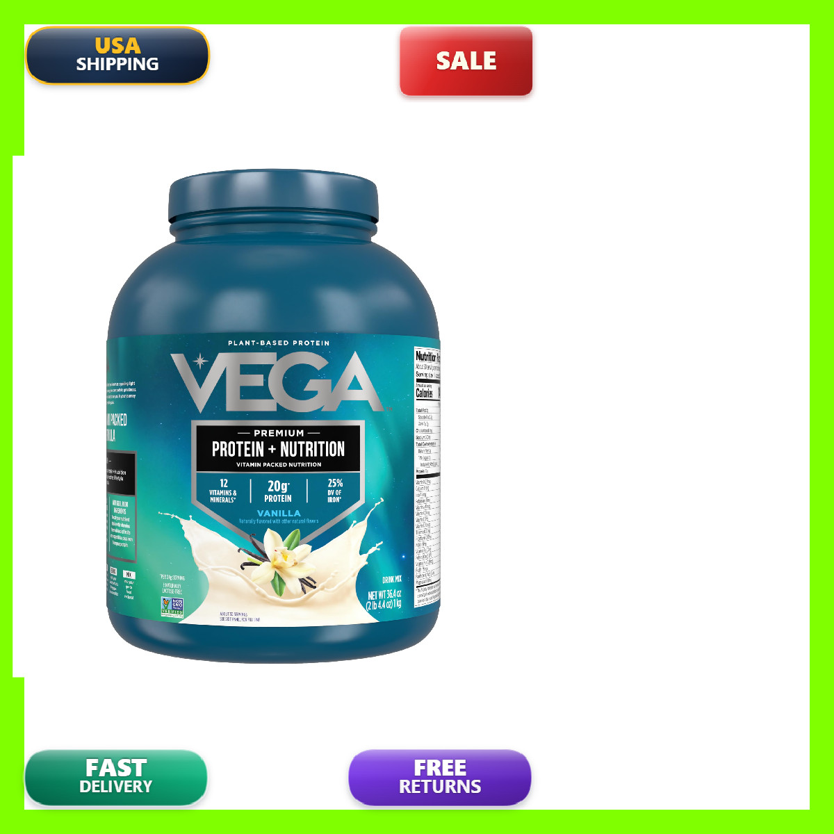 – 20G Plant-Based Pea Vanilla 30 Servings Vegan Keto Superfood