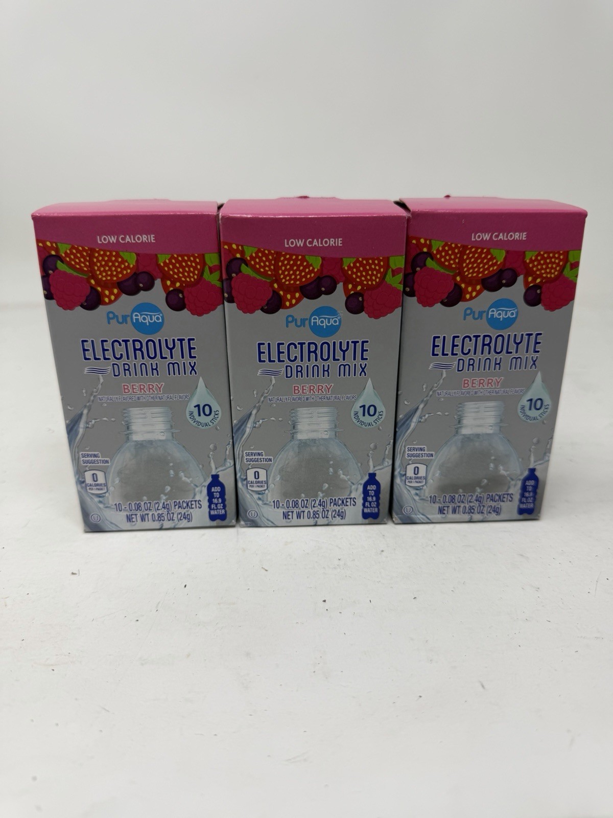PURAQUA ELECTROLYTE -DRINK MIX BERRY 10 .08oz Packets Lot Of 3