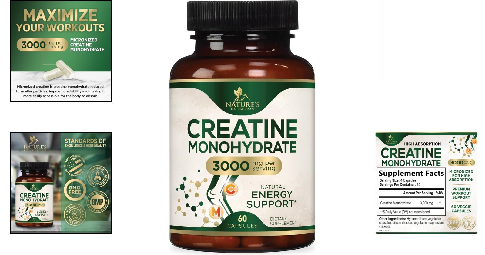 Unflavored Creatine Monohydrate 60 Capsules – Boost Energy, Strength & Muscle
