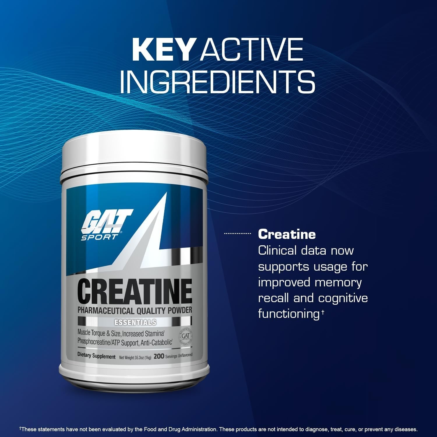 GAT Sport Creatine Monohydrate Powder 5g 35.3 oz (1 kg) Unisex 200 SERVINGS