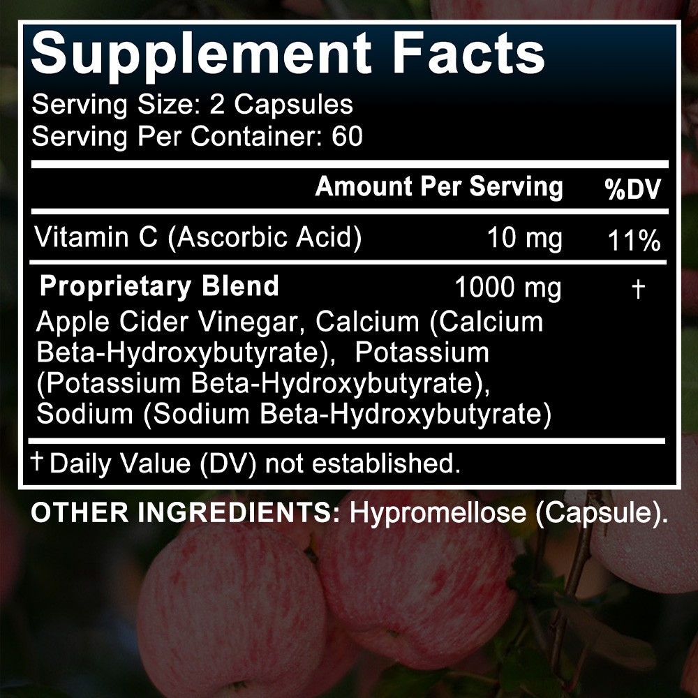 Apple Cider Vinegar BHB Salts Supplement Diet Pills Unisex Support Appetite