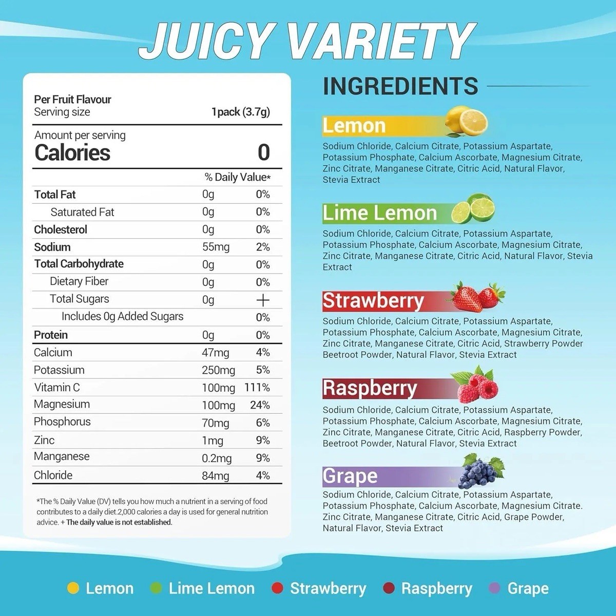 Hoetyo Electrolytes Powder Sugar-Free Variety Pack 30 Sticks Non-GMO Vegan Keto