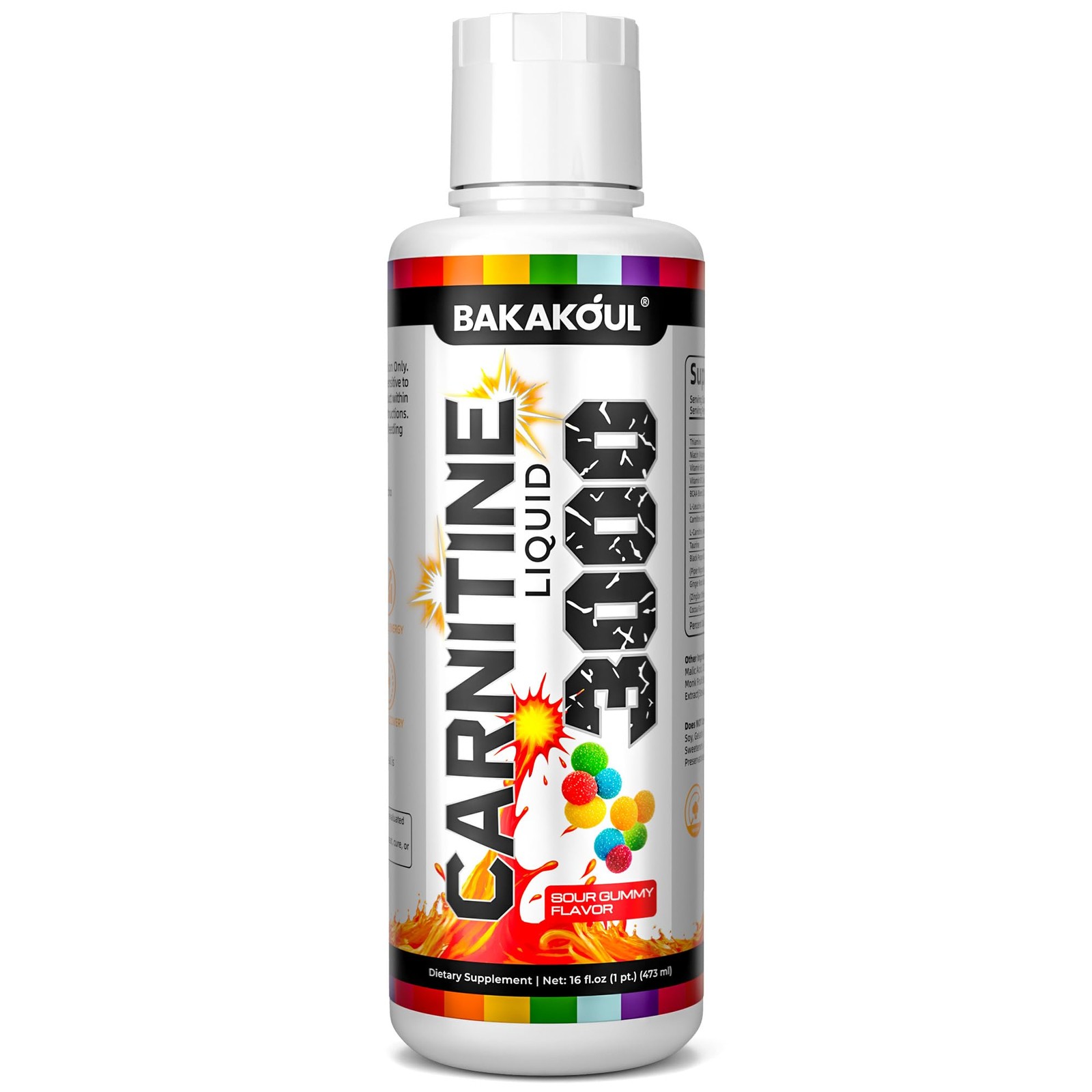 L-Carnitine Liquid 3000mg BCAA Sports Supplement Energy Muscle Sour Gummy