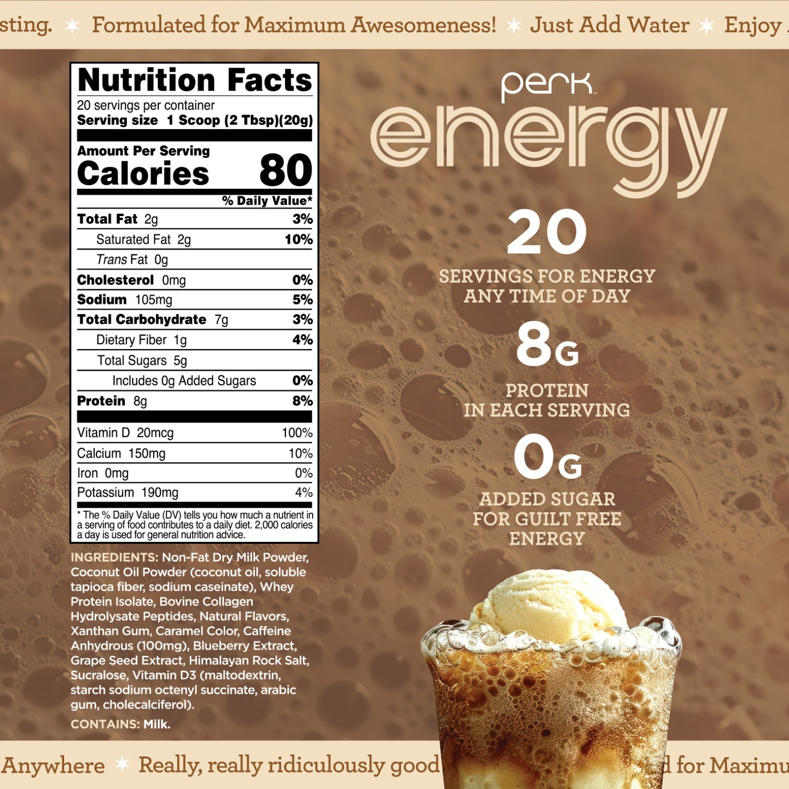 Perk Energy Original Dutch Hot Cocoa (20 Servings) – Soy Free, Peanut Free